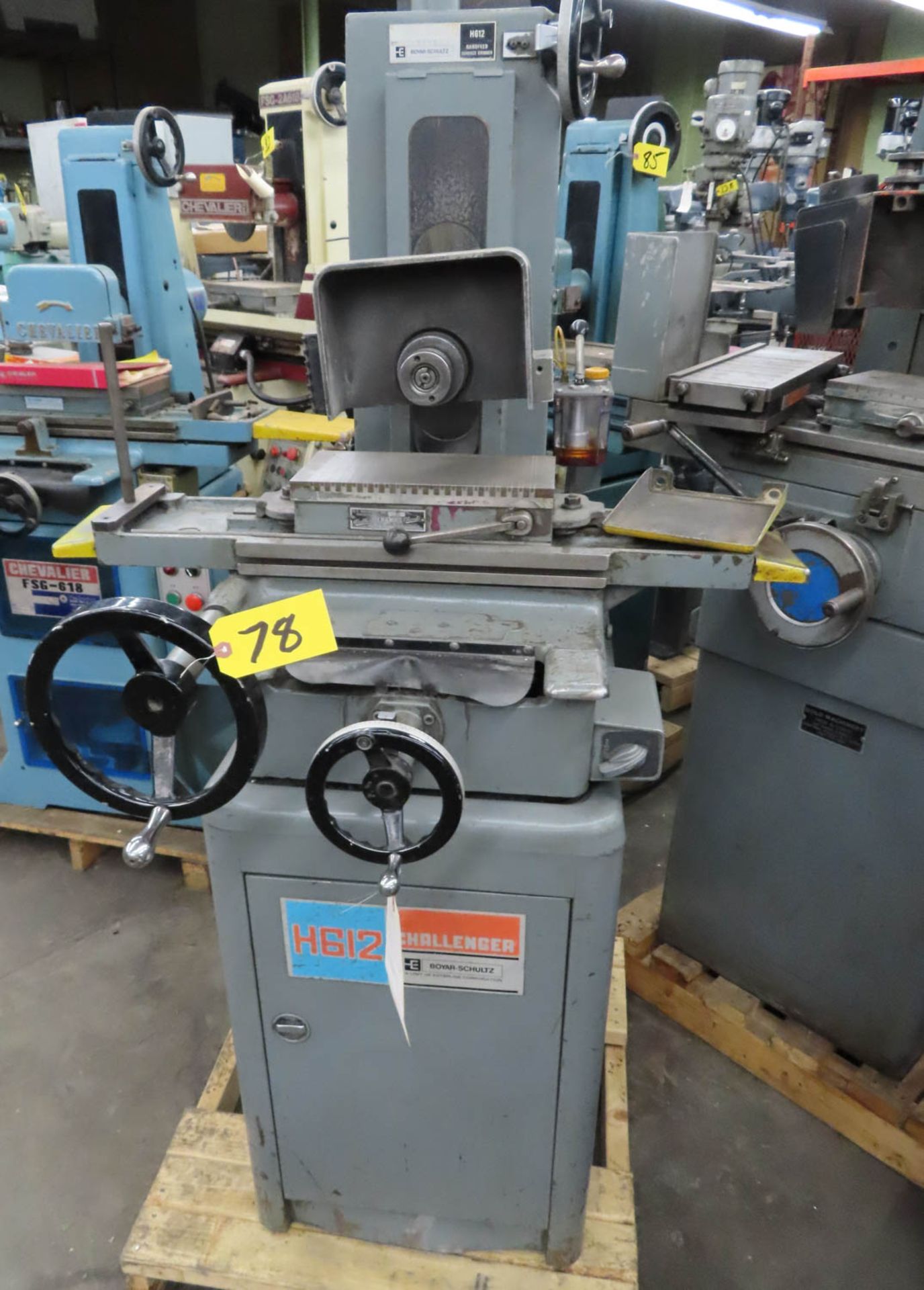 BOYAR SCHULTZ MDL. H612 6" X 12" HAND FEED SURFACE GRINDER, 20V/3PH/60HZ, HEIGHT UNDER WHEEL: 10",