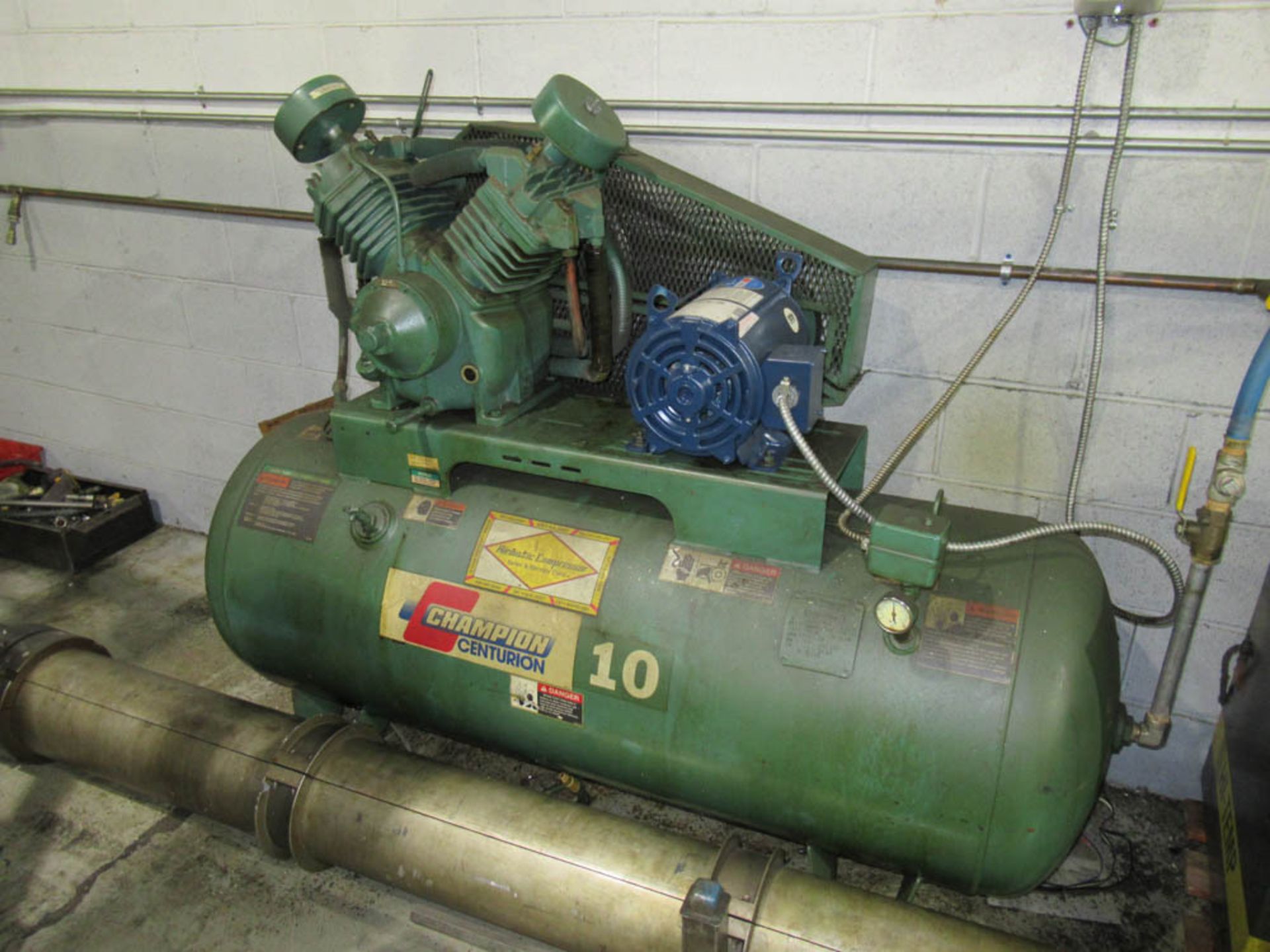 10HP CHAMPION MDL. HRV10-12 PISTON TYPE HORIZONTAL TANK MOUNTED AIR COMPRESSOR, WITH ZEK MDL. - Image 2 of 8