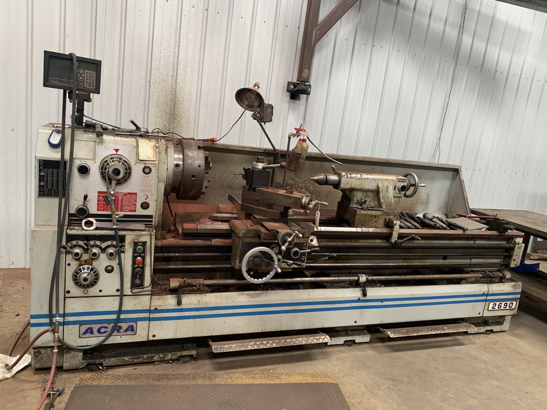 ACRA MDL. 2590 LATHE, 15 HP SPINDLE MOTOR, NEWALL 2-AXIS DIGITAL READOUT, S/N: CH11979