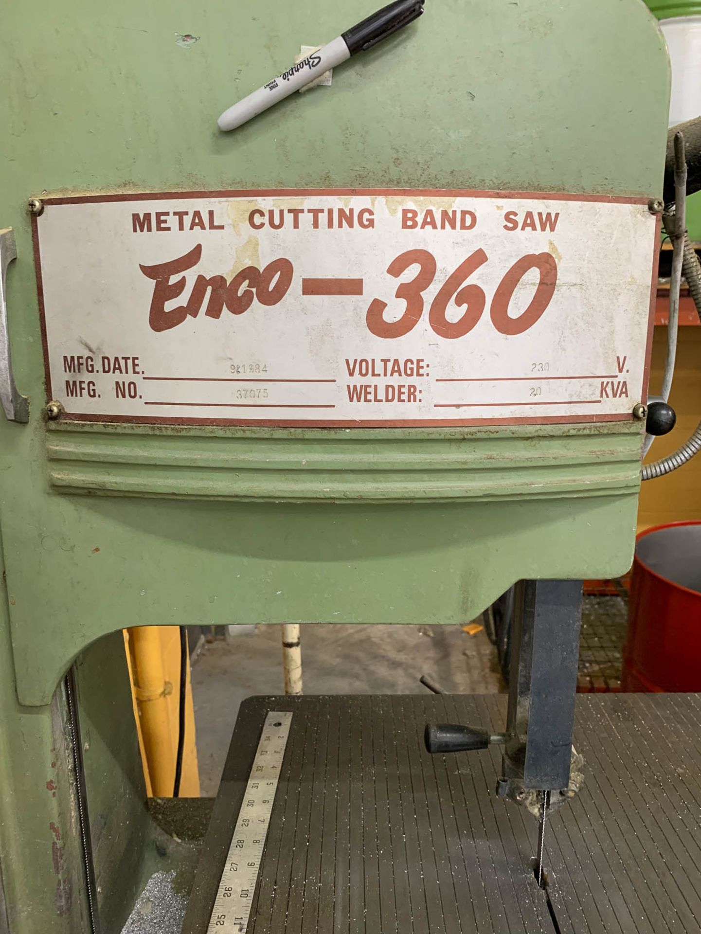 ENCO 360 14" VERTICAL BANDSAW WITH BUTT WELDER ATTACHMENT, S/N: 37075 [1984] - Image 3 of 3