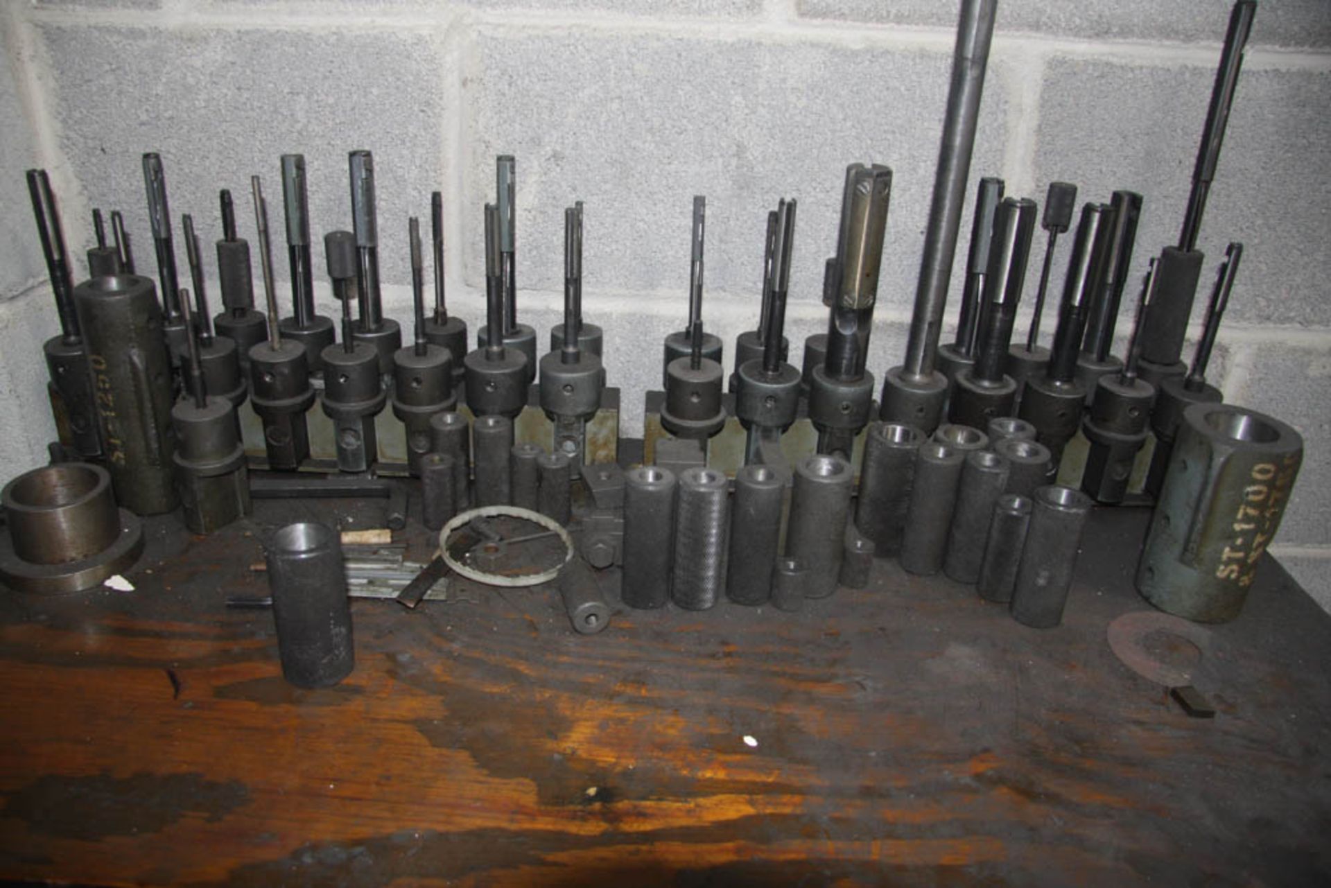 LOT OF ASSORTED MANDRELS, STONES & ASSORTED HONE TOOLING WITH 2-DOOR STEEL CABINET - Image 3 of 3