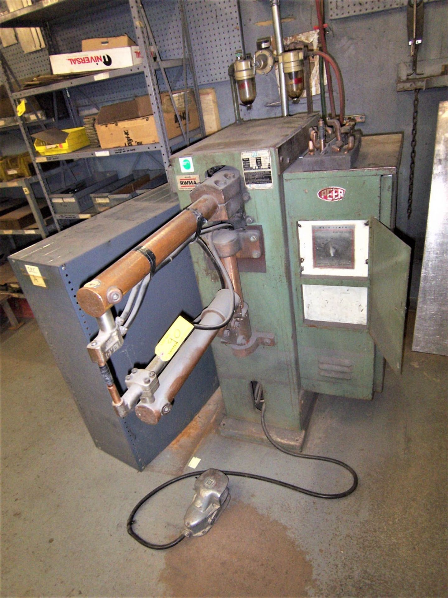 PEER MDL. AR-450 50-KVA SPOT WELDER, WITH FOOT PEDAL, WELD TIMER, 24" THROAT, 230 VOLTS