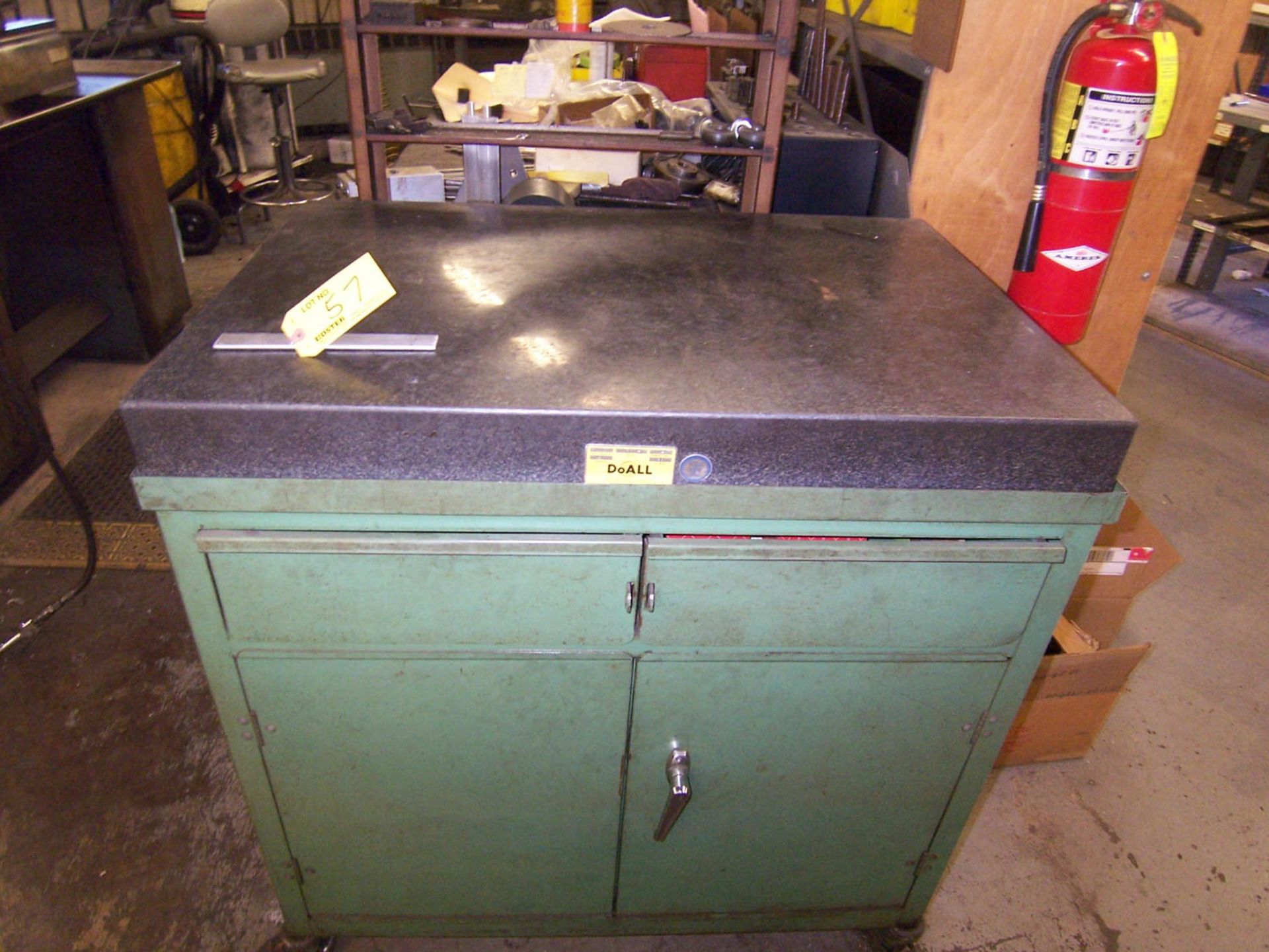24" X 36" DoALL GRANITE SURFACE PLATE, WITH ROLLING STORAGE CABINET