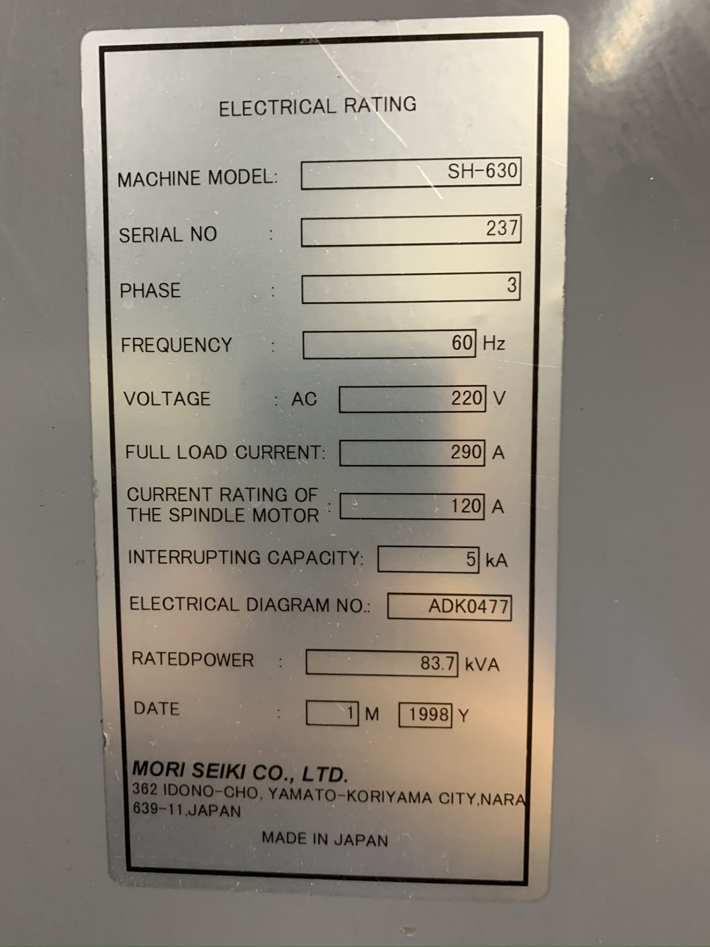 MORI SEIKI MH-630 CNC HORIZONTAL MACHINING CENTER, WITH MSC-516 CNC CONTROLS, TRAVELS: X-39.37", Y- - Image 18 of 20