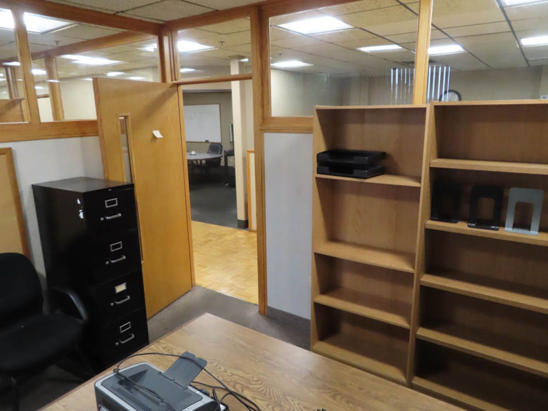 CONTENTS OF OFFICE: DESK, CREDENZA, CHAIRS, FILE CABINETS, BOOKCASE - Image 2 of 2