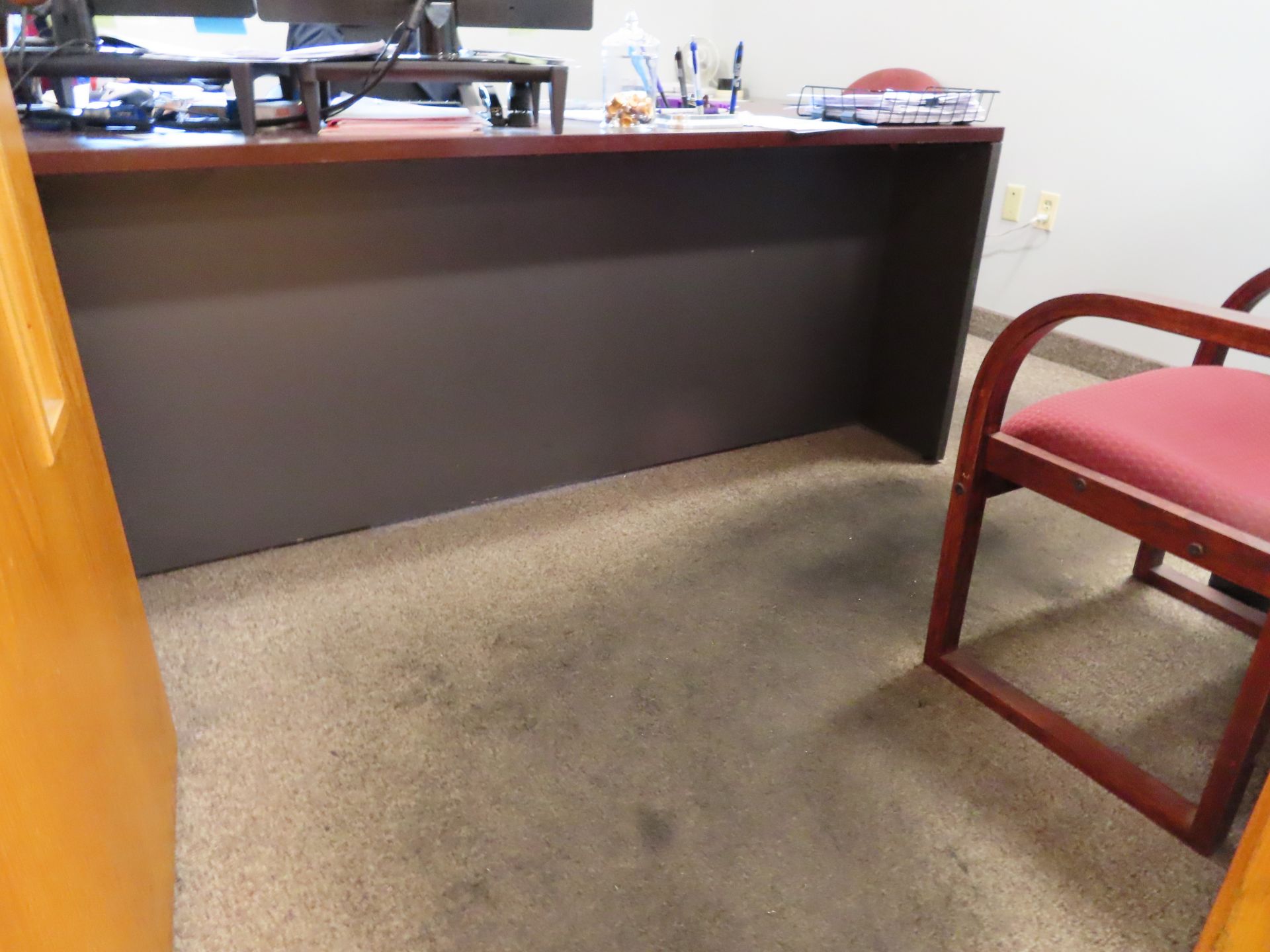 CONTENTS OF OFFICE: L-SHAPED DESK, 2-DRAWER LATERAL FILE CABINET, CHAIRS (NO PC MONITORS, NO 3- - Image 2 of 2