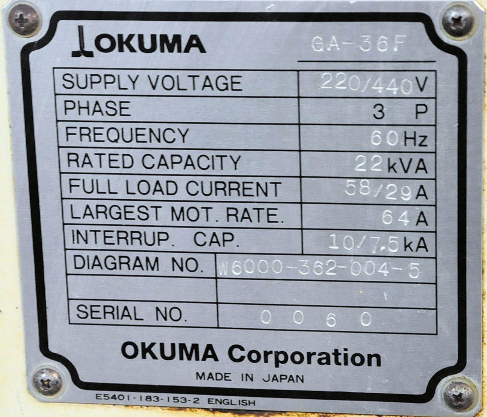 OKUMA MDL. GA-36F, CNC ANGLE APPROACH GRINDER, S/N: 0811.0060 (1996), OKUMA MDL. OSP5020G CNC - Image 6 of 6