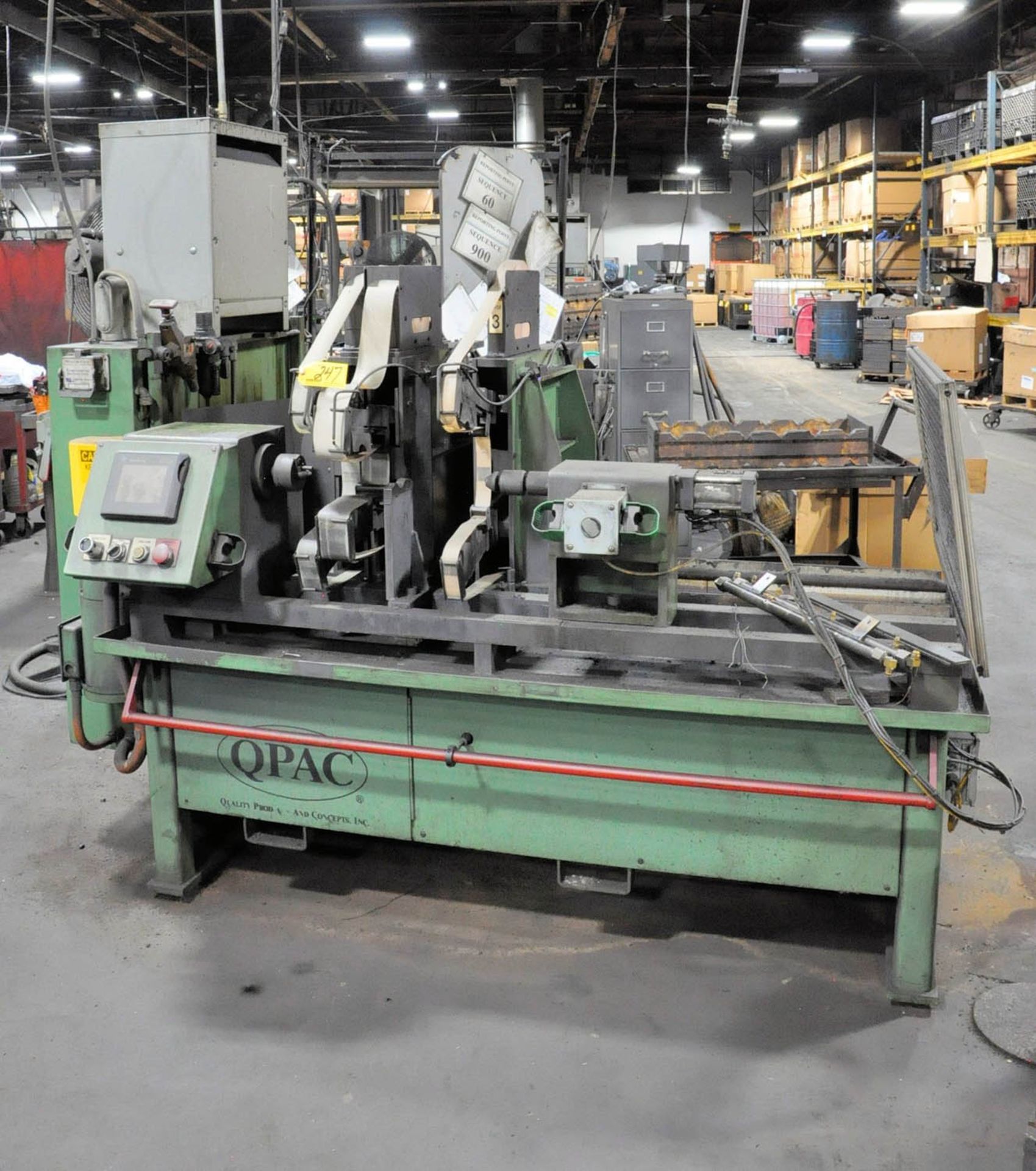 QPAC CNC CRANKSHAFT POLISHING MACHINE, S/N: N/A, (2) AUTOMATIC POLISHING ARMS, ALLEN-BRADLEY