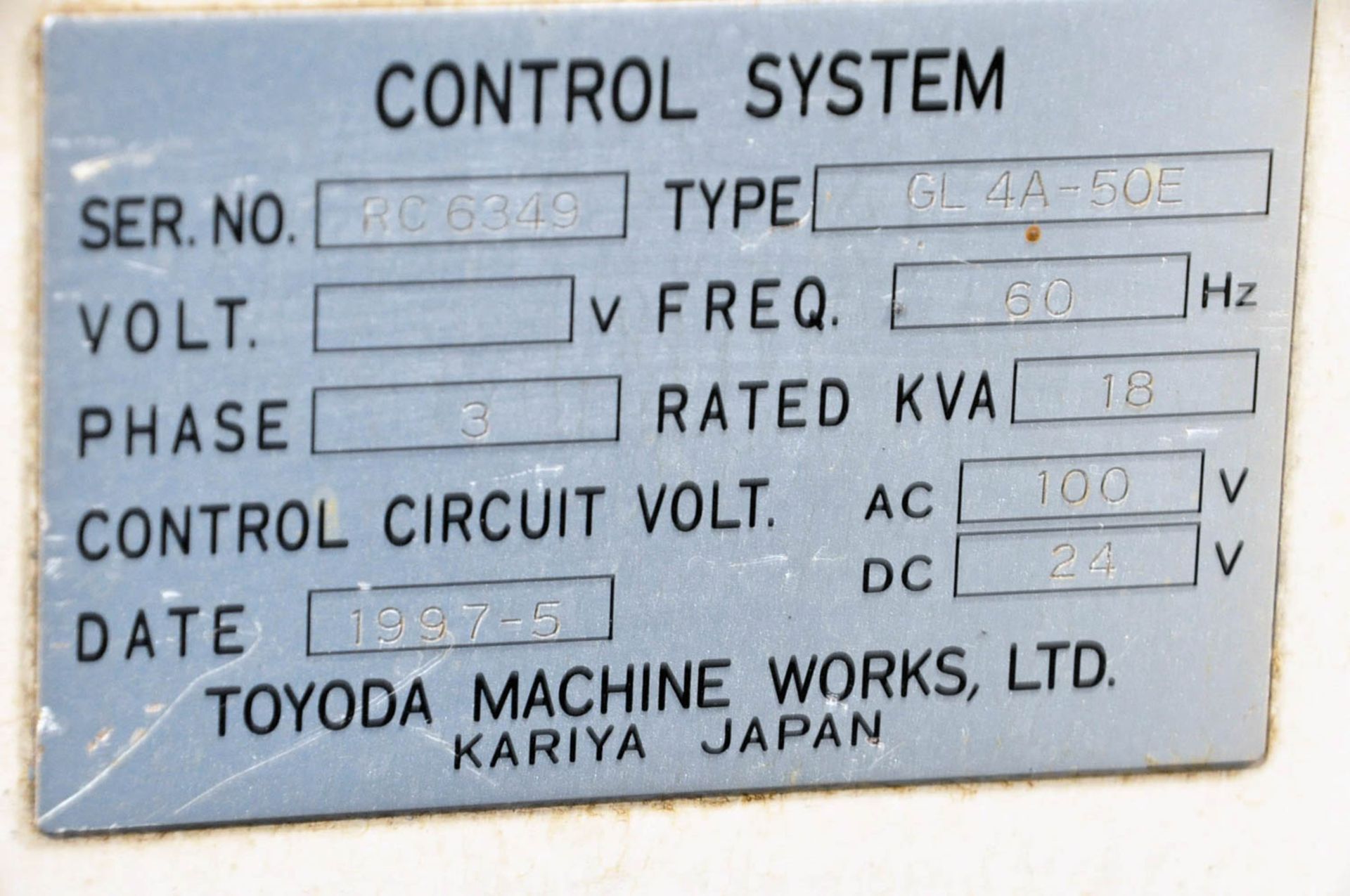 TOYODA MDL. GL-4E, CNC ANGLE GRINDER, S/N: R6349 (1997), TOYODA CNC CONTROL, (#3991), (FRONT END - Image 5 of 5