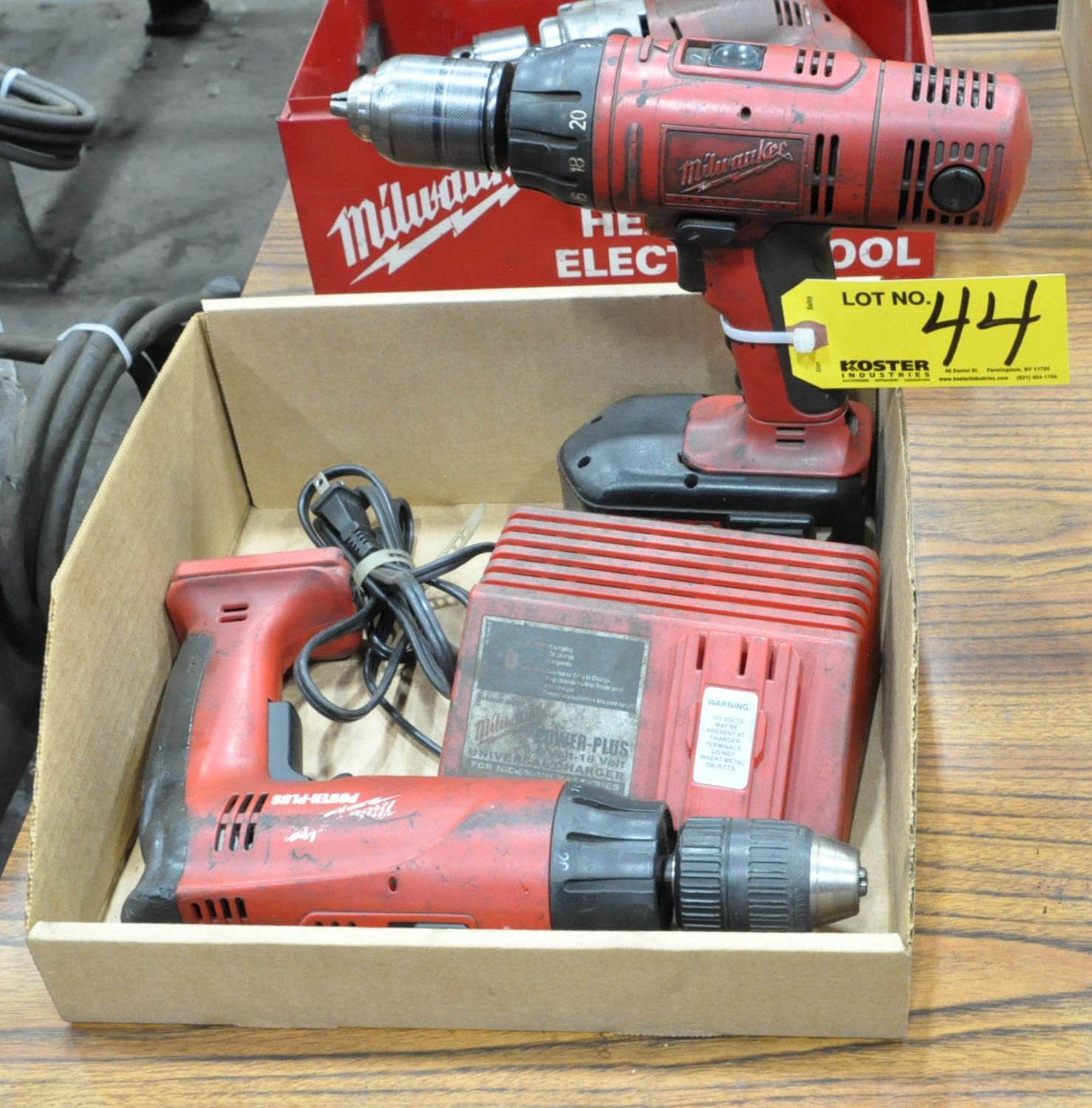 (2) MILWAUKEE 18-VOLT CORDLESS 3/8" DRILLS, (1) BATTERY AND (1) CHARGER IN (1) BOX, (TOOL ROOM)