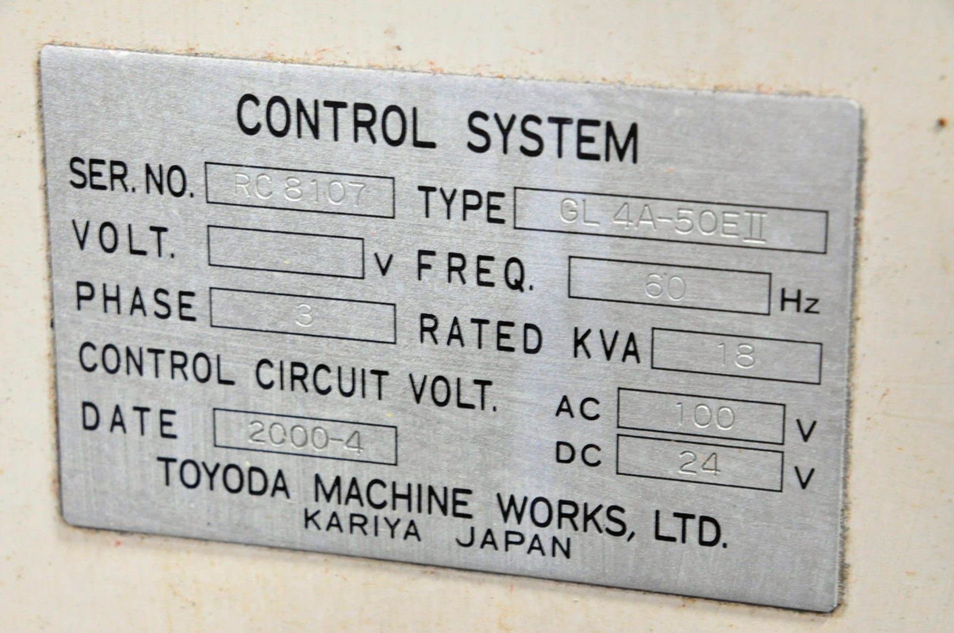 TOYODA MDL. GL4A-50E, CNC ANGLE GRINDER, S/N: RC8017 (2000), TOYODA CNC CONTROL, (#3934), (FRONT END - Image 6 of 6