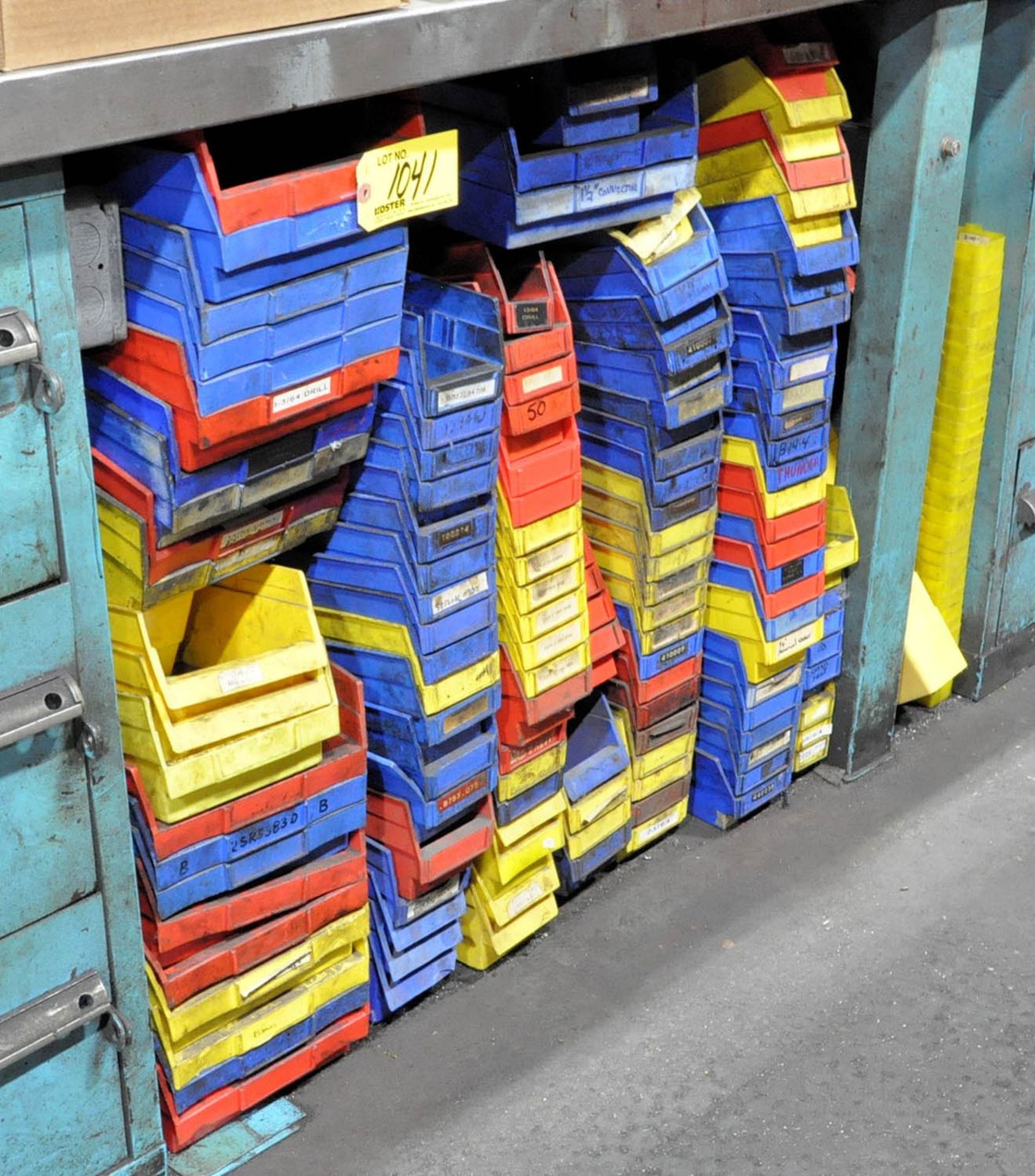 PLASTIC PARTS BINS UNDER (2) BENCHES, (TOOL ROOM-TIFFIN)