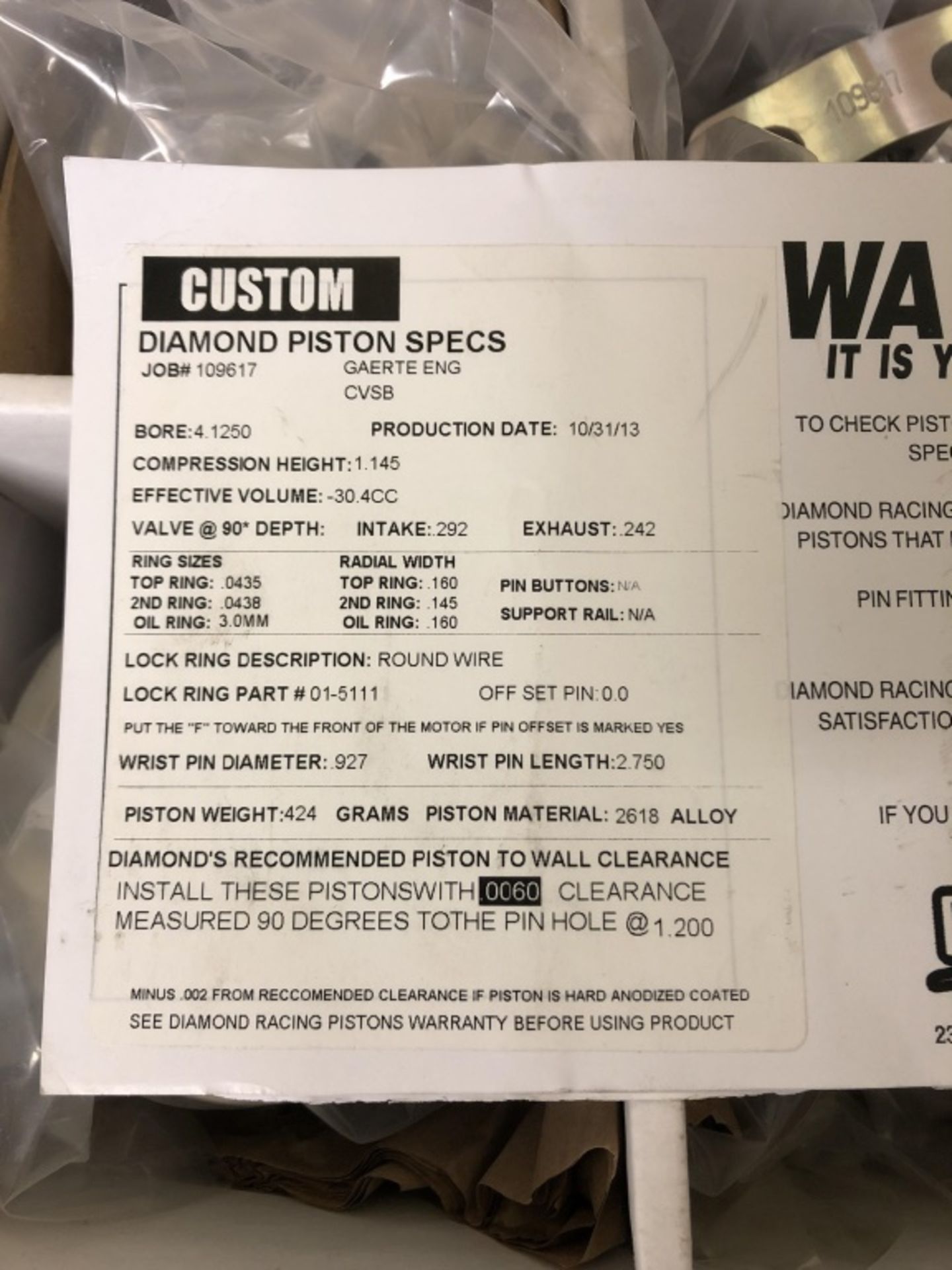 Diamond 4cyl Pistons Set, Unused in box - Image 3 of 3