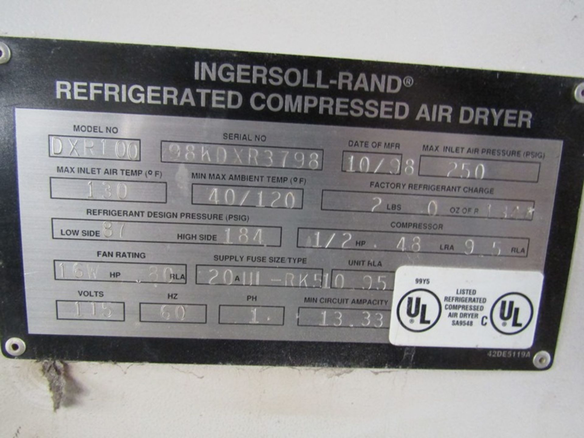 Ingersoll - Rand Air Compressor Dryer - Image 3 of 4