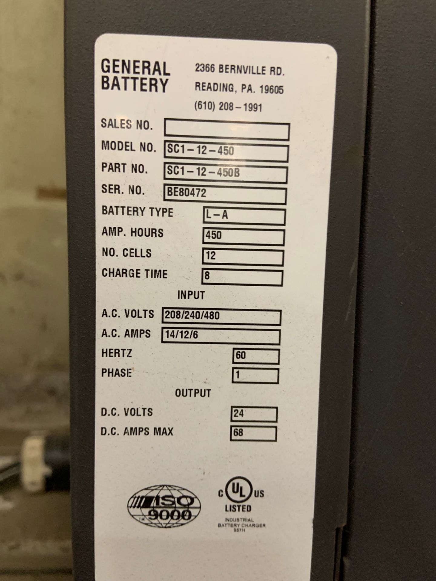 Battery Charger: 24 volt battery charger. Make: The General - Image 2 of 2