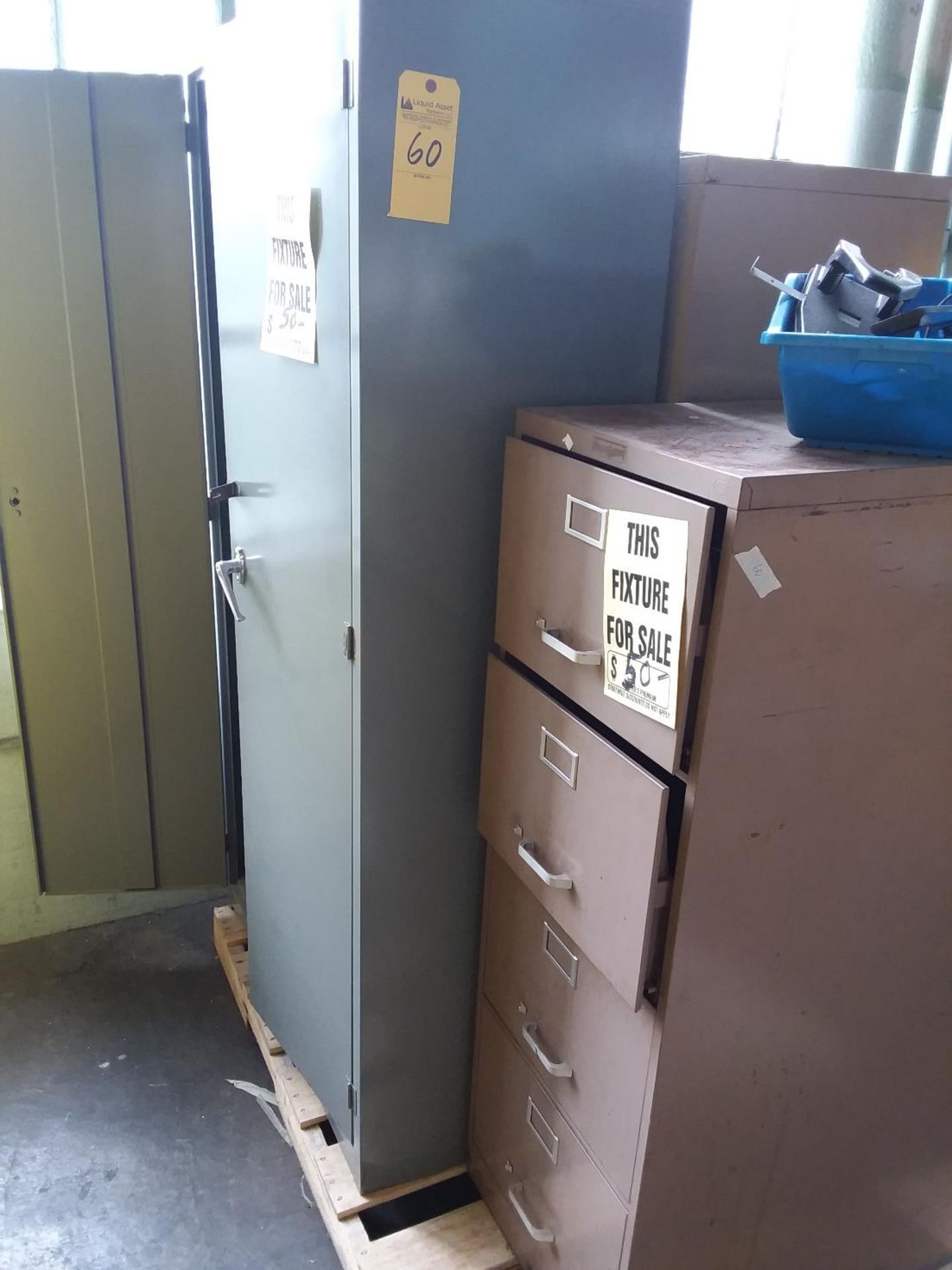 2 metal cabinets and file cabinet