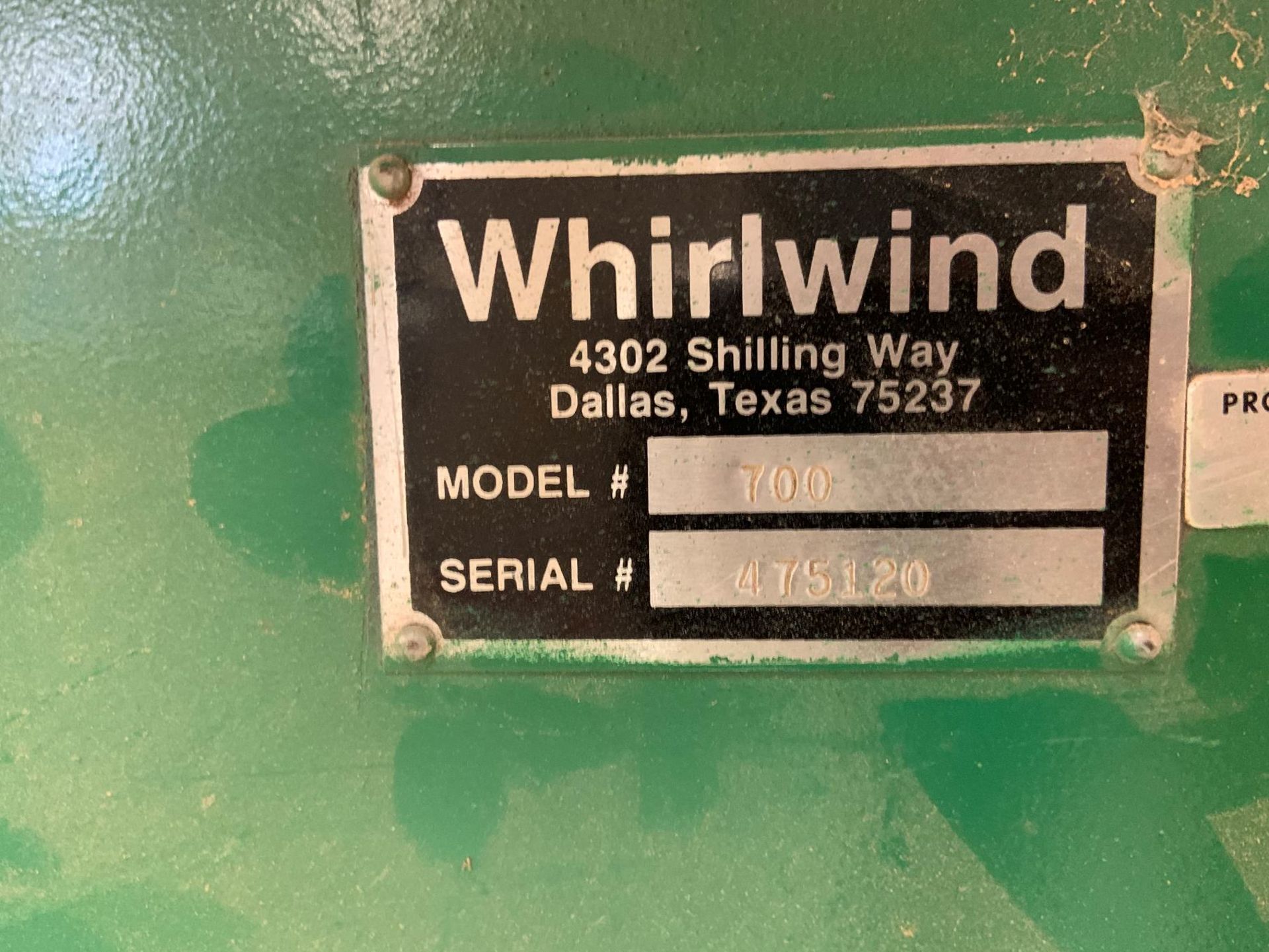 Spool Sander Whirlwind spool sander,model: 700, serial:475120