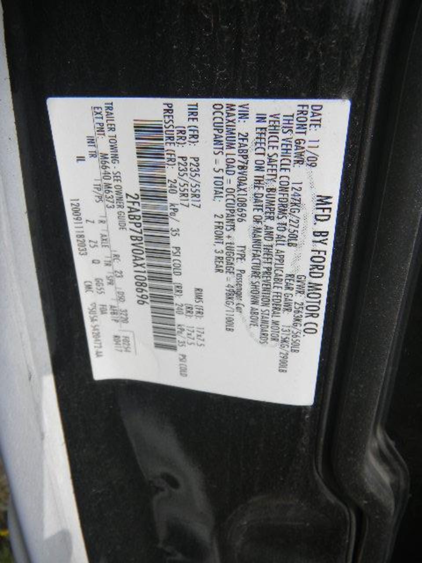 2010 Ford Crown Vic B/W Patrol Car - Asset I.D. #610 - Last of Vin (X108696) - Image 7 of 8
