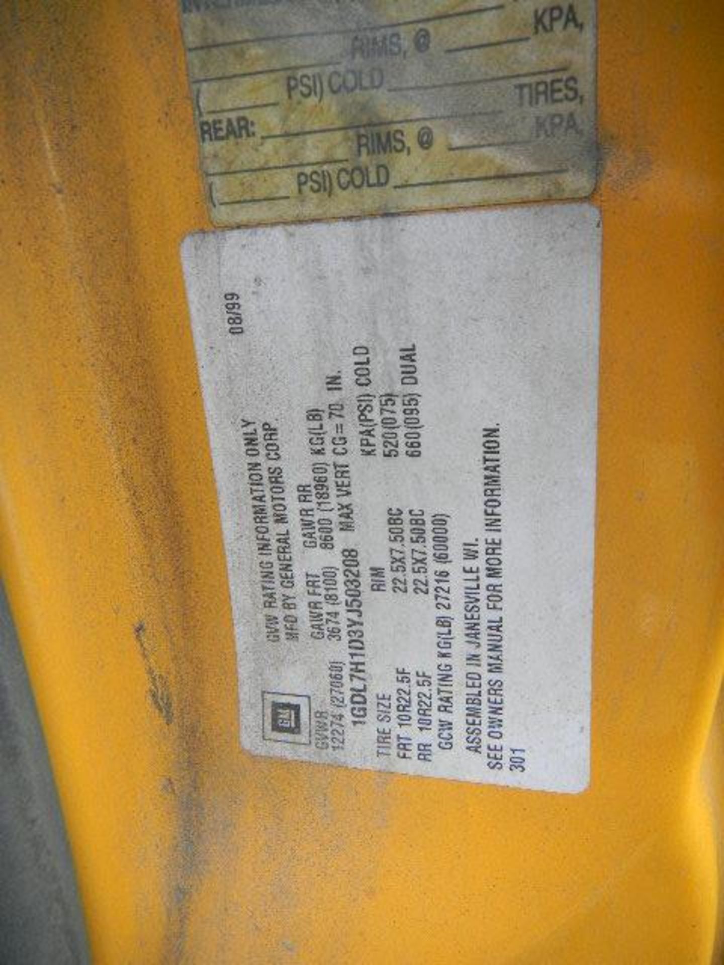 1999 GMC 7500 Truck - Asset I.D. # 788 - Last of Vin (503208) - Image 7 of 12