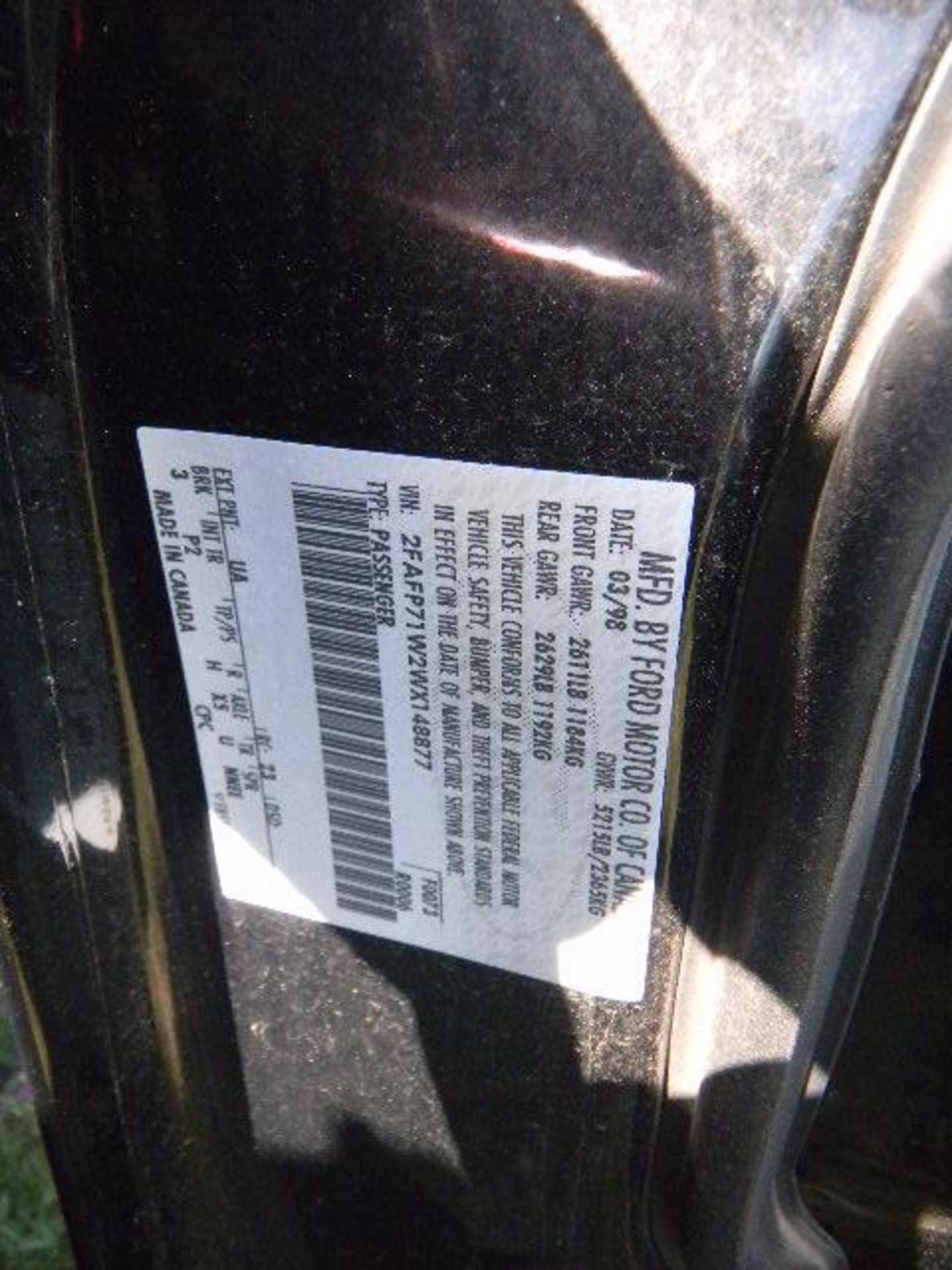 1998 Ford Crown Vic SOLID Black Patrol Car - Asset I.D. #835 - Last of Vin (X148877) - Image 5 of 5