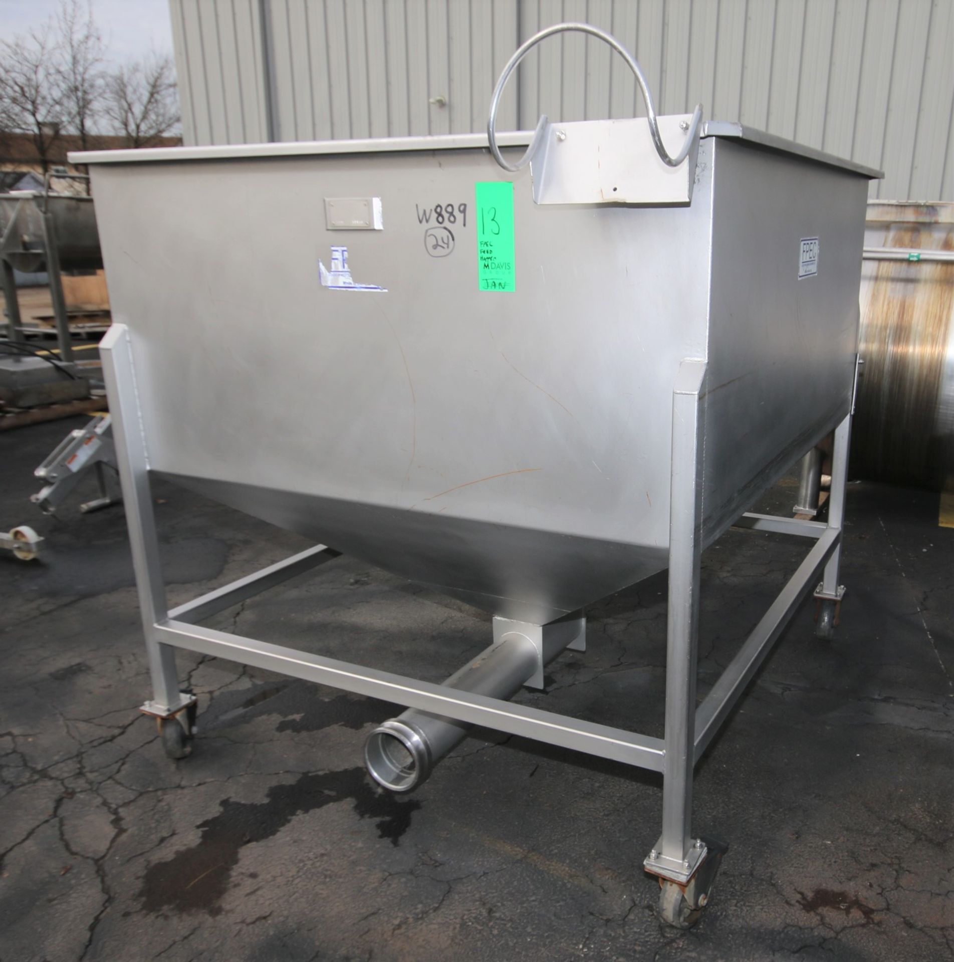 FPEC 63" W x 63" L x 49" D S/S Feed Hopper, Model VFH86, SN 7940, with 6" Discharge, Mounted on S/