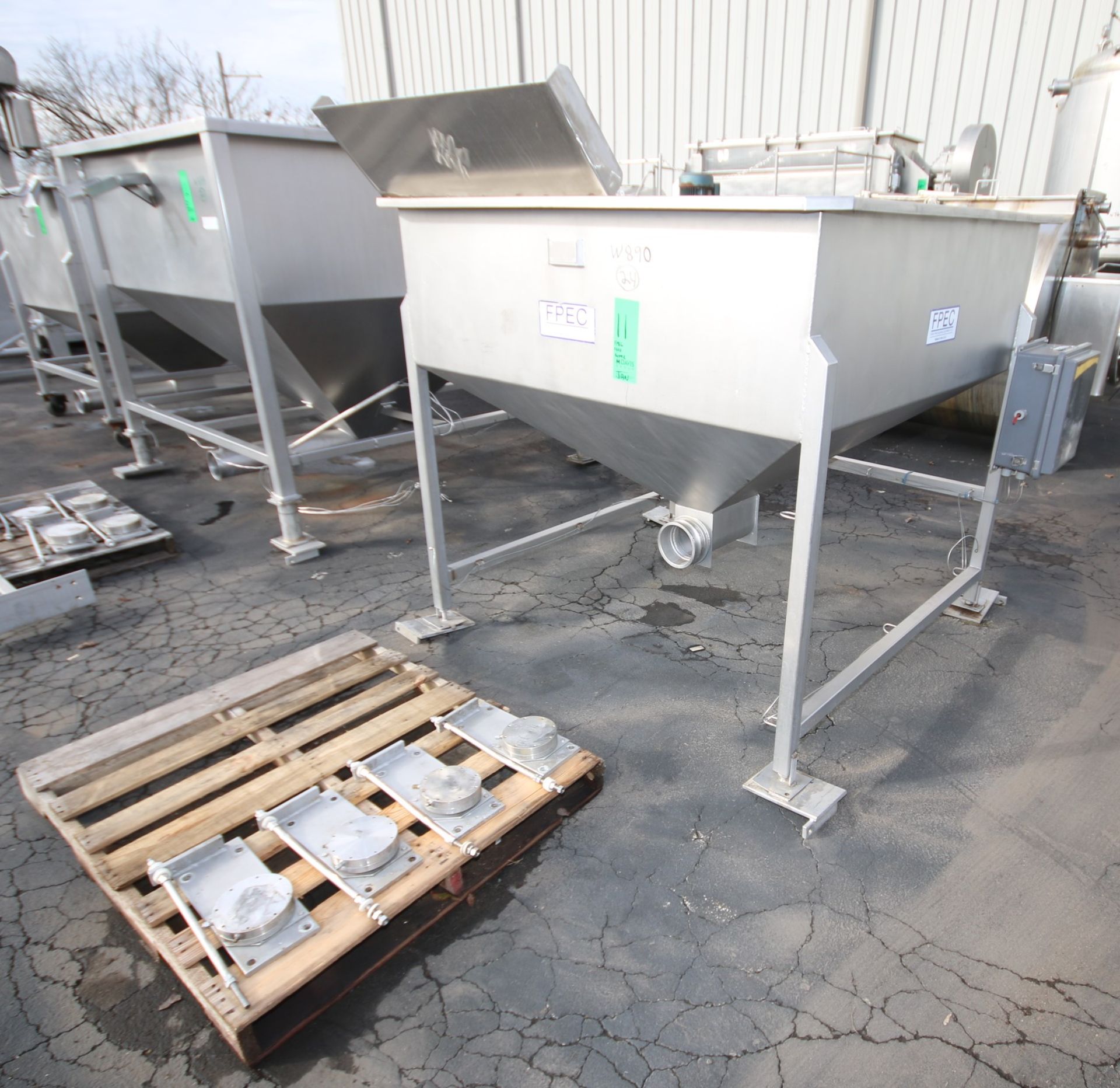 FPEC 60" W x 60" L x 36" D S/S Feed Hopper, Model VFH86, SN 6244, with 6" Discharge, Mounted on S/