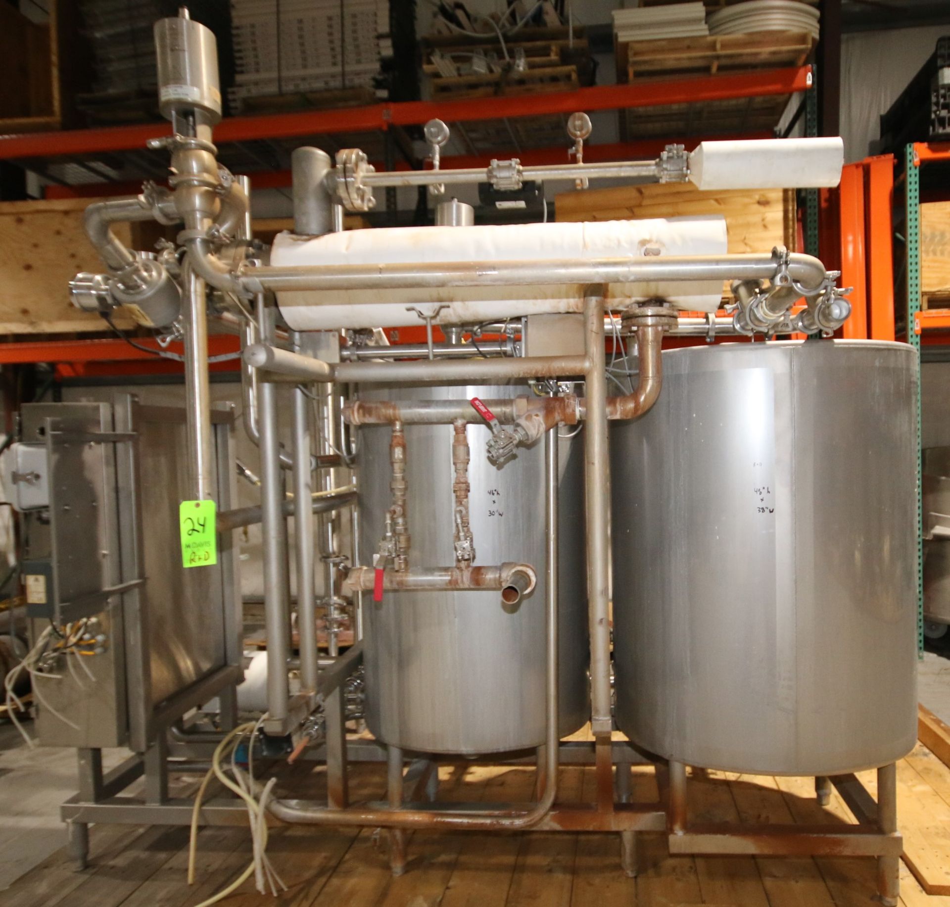 2011 Skid Mounted 2-Tank S/S CIP System, with Aprox. 230 Gal. or 48" H x 38" W Tank, 140 Gal. or 46" - Image 16 of 19