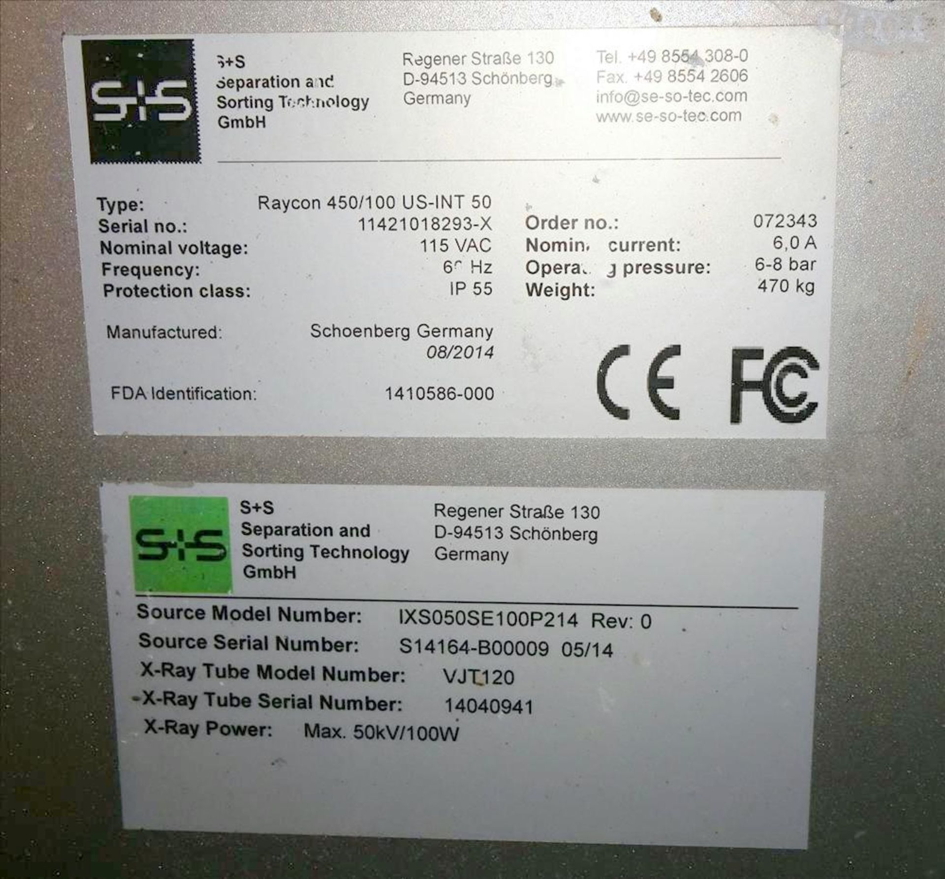 Sesotec Raycon X-Ray Food Inspection System, Type 450/100 US-INT 50. Serial # 11421018293-X. Max - Image 15 of 15