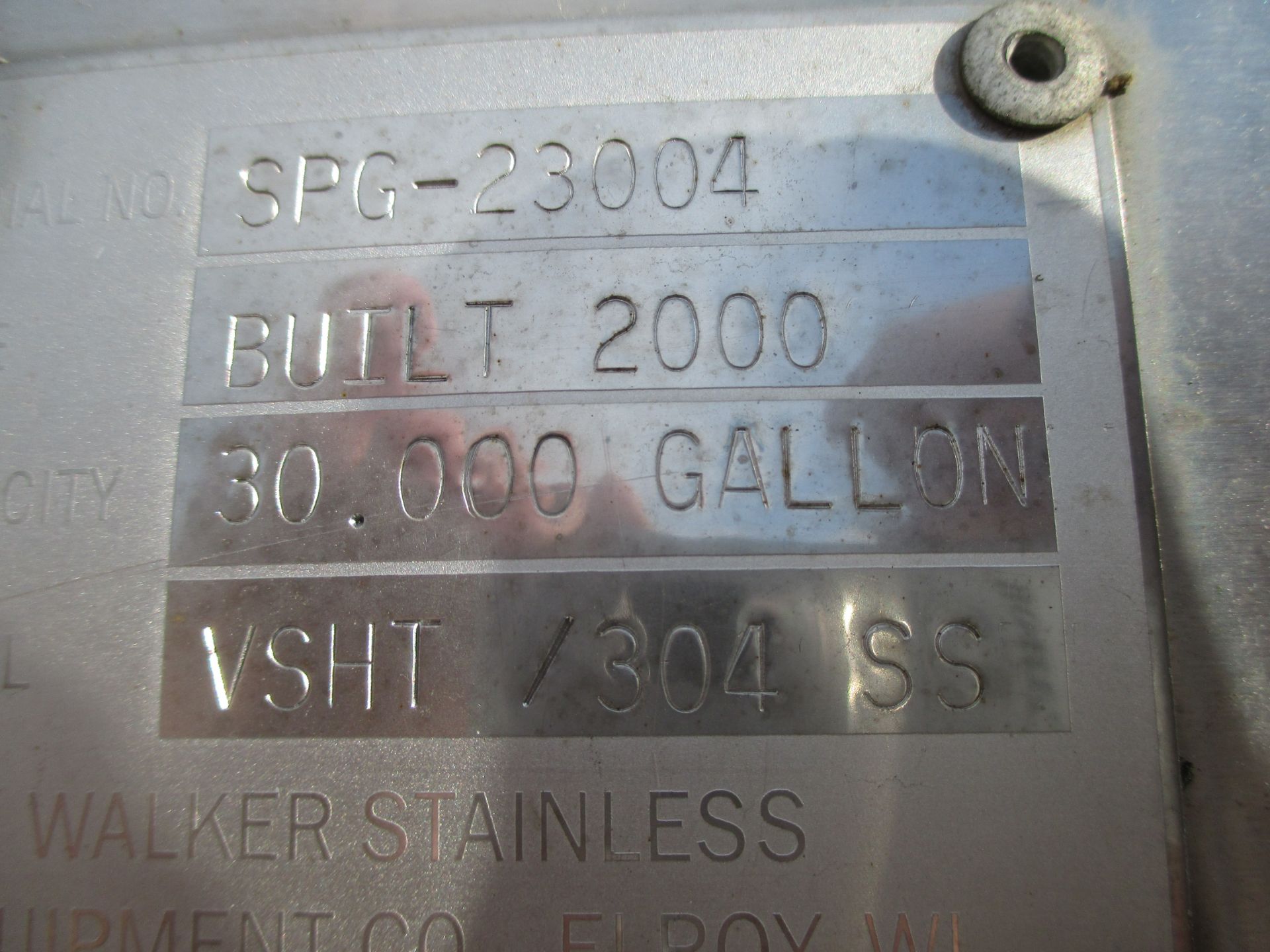 Walker 30,000 Gal. Insulated Silo, M/N VSHT/304 S.S., S/N SPG-23004, with S/S Exterior, Horizontal A - Image 3 of 7