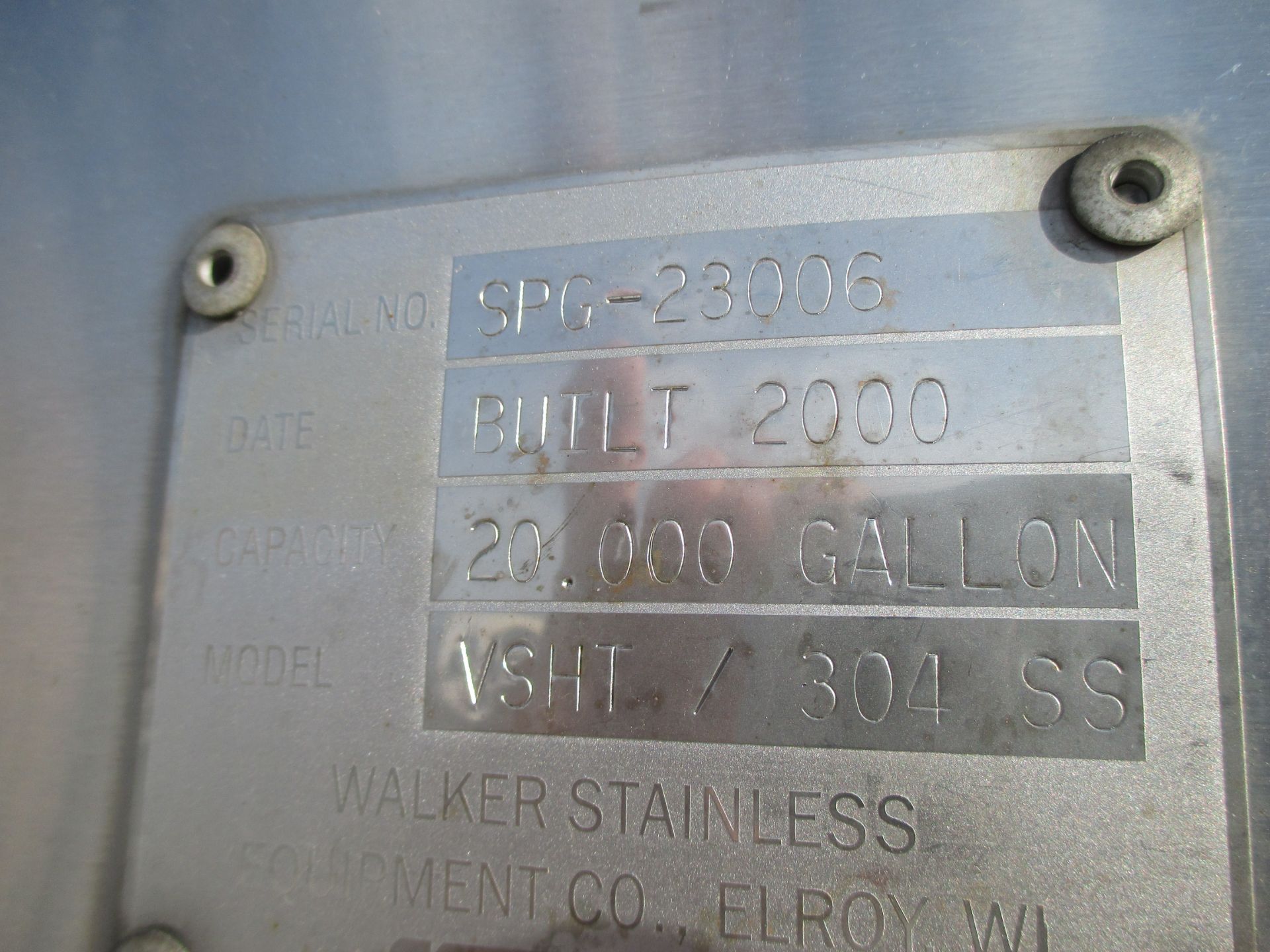 Walker 20,000 Gal. Insulated Silo, M/N VSHT/304 S.S., S/N SPG-23006, with S/S Exterior, Horizontal A - Image 3 of 7