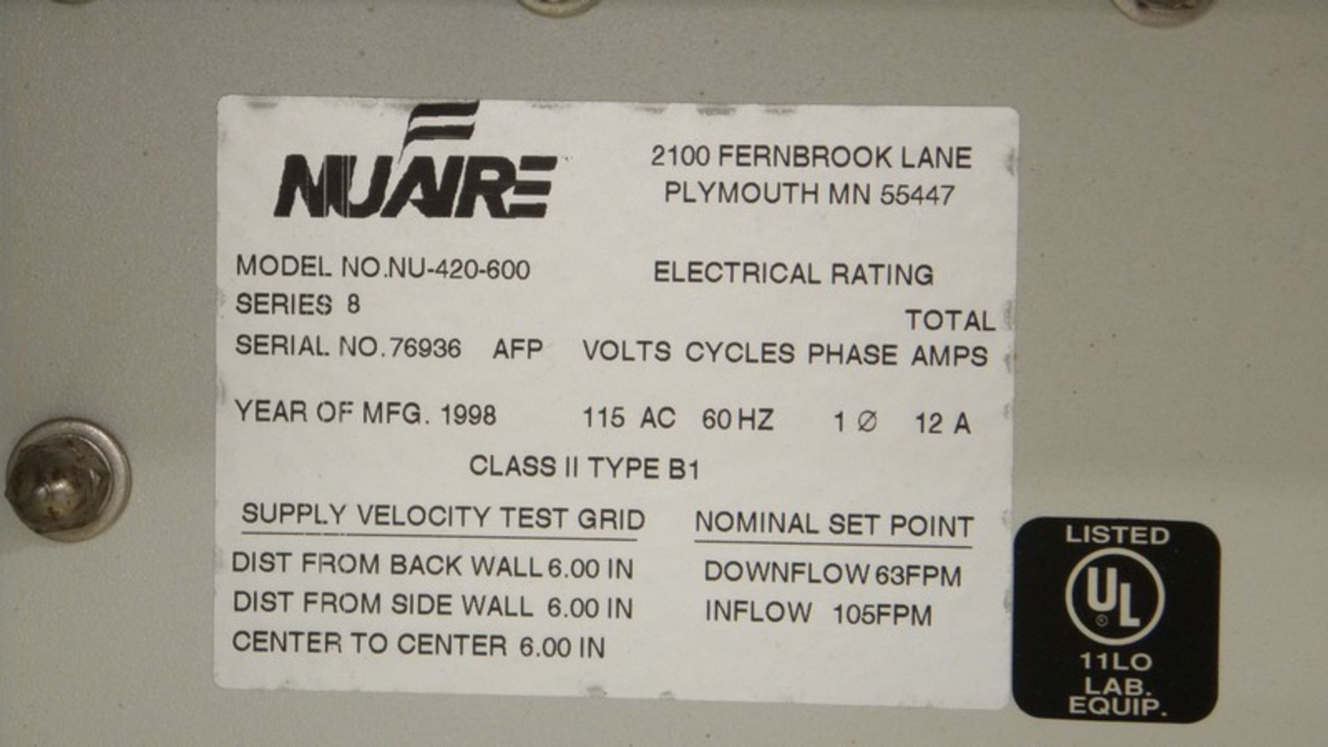 Nuaire Biological Safety Cabinets, Class II Type B, Model NU-420-600, - Image 9 of 10