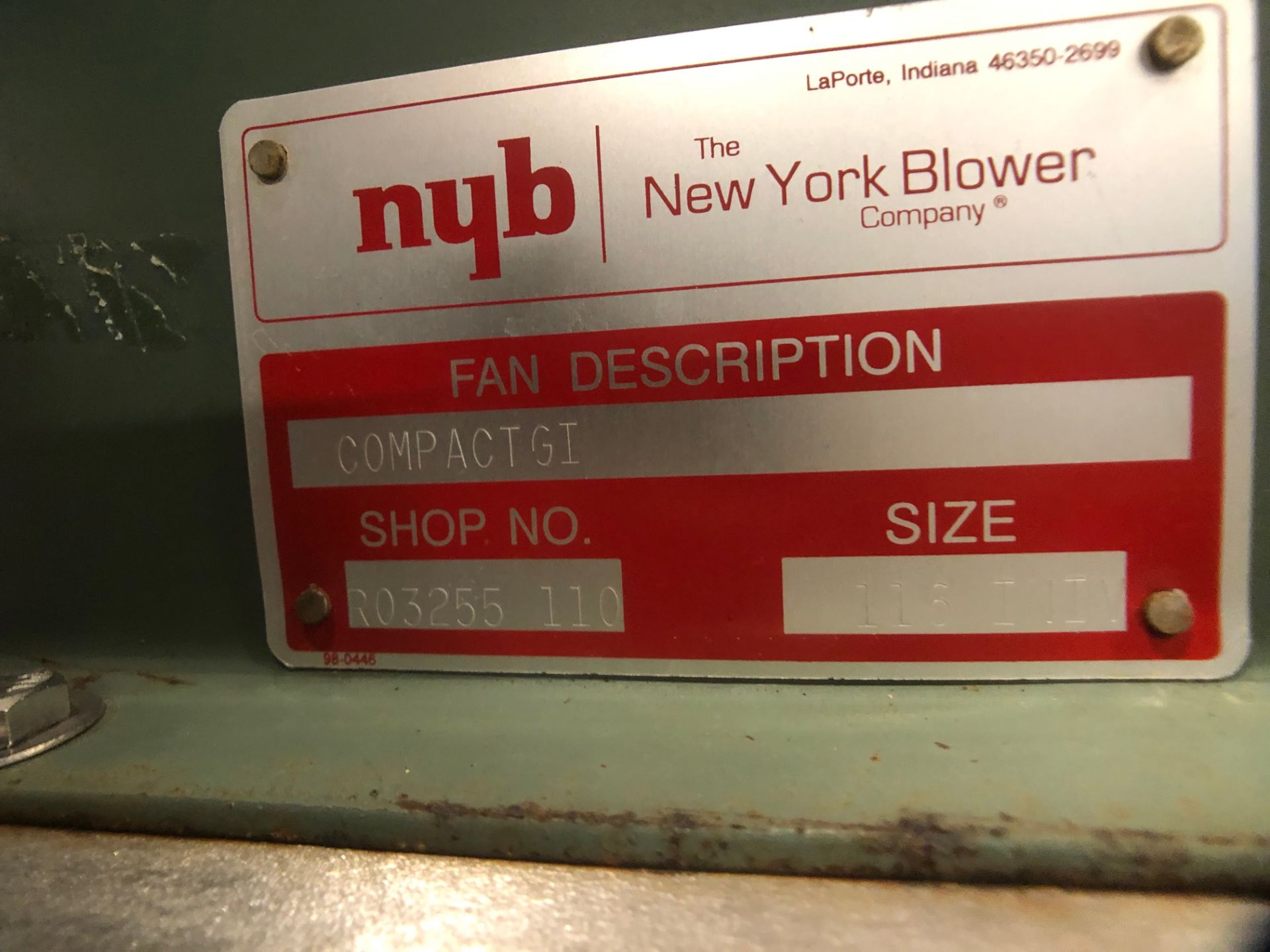 NYB 1 hp Blower, Type Compact GI, Size 116INIB, Reliance 3450 rpm Motor, 208-230/460V 3 Phase, 6" - Image 2 of 4