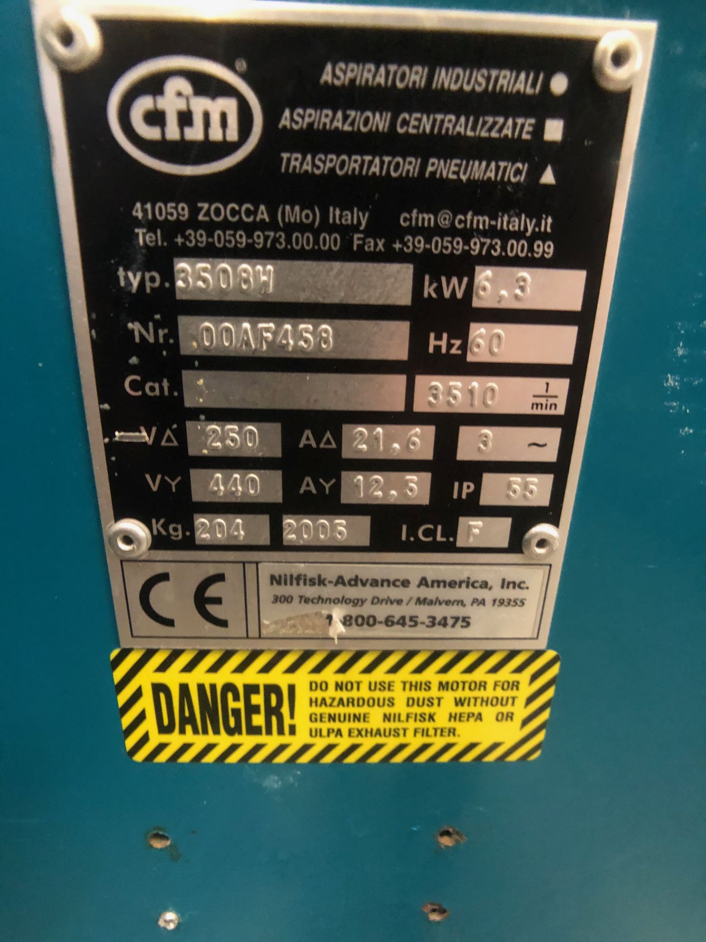 CFM Industrial Vacuum System, Model 3508W, S/N 00AF458, 440V 3 Phase (W798) - Image 5 of 6