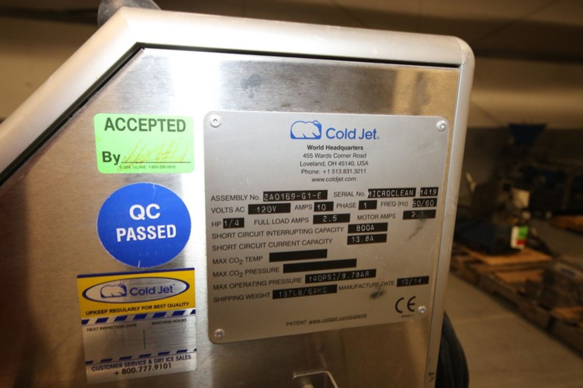 2014 Cold Jet MicroClean Dry Ice Blast Cleaning Unit, S/N MICROCLEAN-1419, 120 Volts, 1 Phase, On - Image 3 of 3