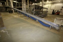 S/S Incline Conveyor, Aprox. 40' L x 28" W Hydraulic Operated with S/S Legs