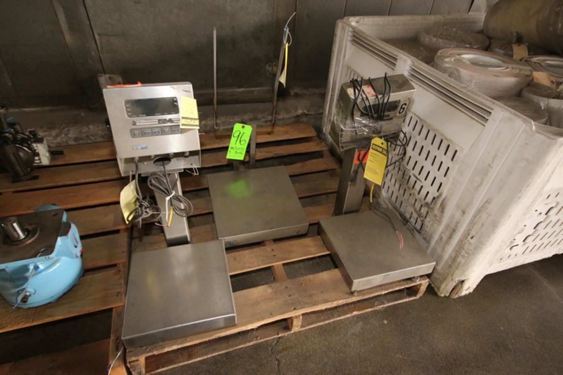 S/S Platform Scales with Digital Read Outs, (2) GSE 350 Digital Platform Scales, and (1) S/S