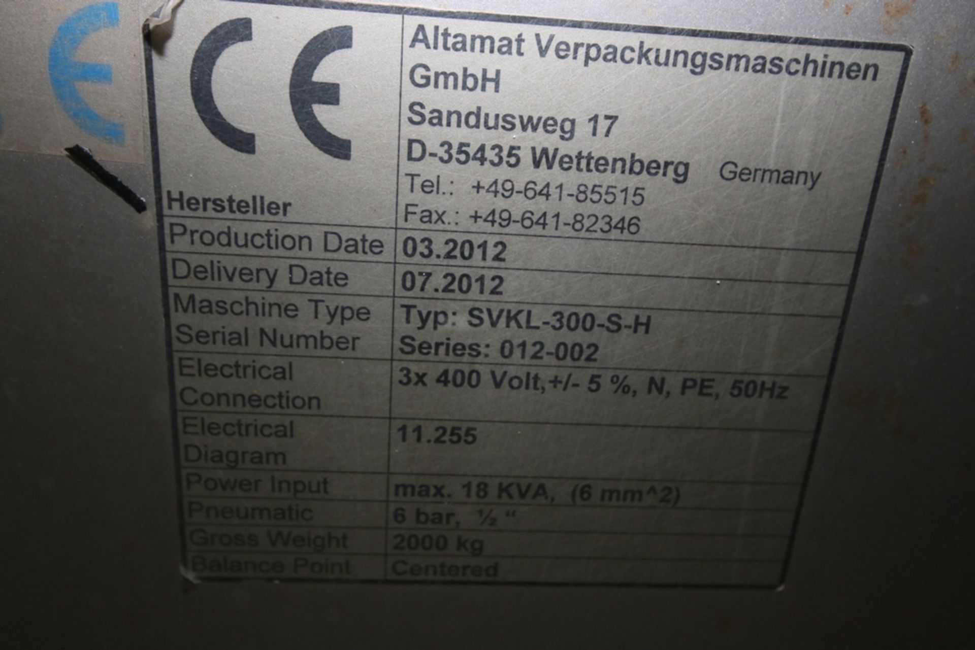 2012 Altamat Verpackungsmaschinen GmbH Sandusweg 17 VFFS, Type: SVKL-300-S-H, S/N 012-002, with - Image 6 of 10