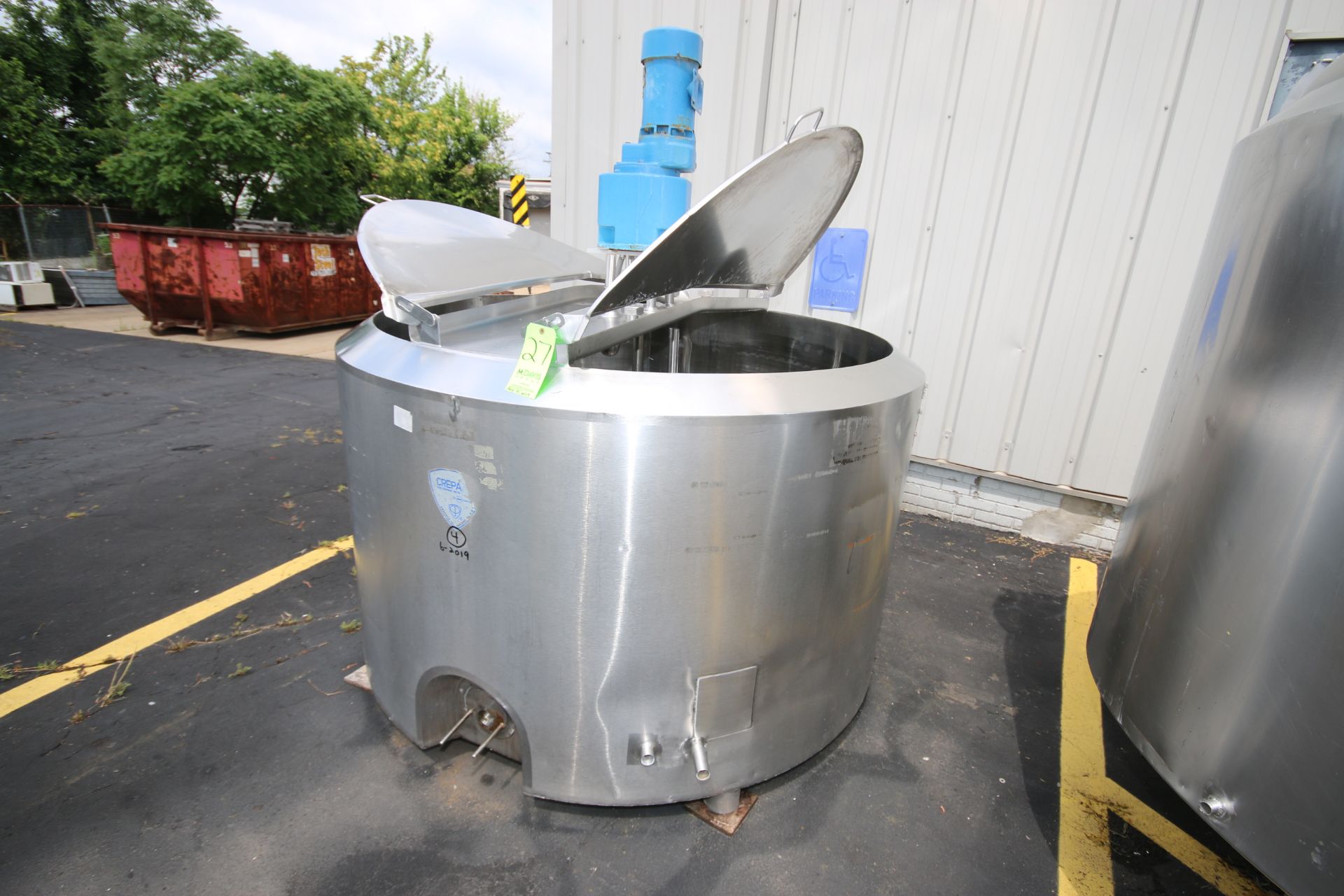 Crepaco 550 Gallon S/S Jacketed Tank, S/N C8652, Heat Exchange Jacket 50 PSIG, with CIP Spray