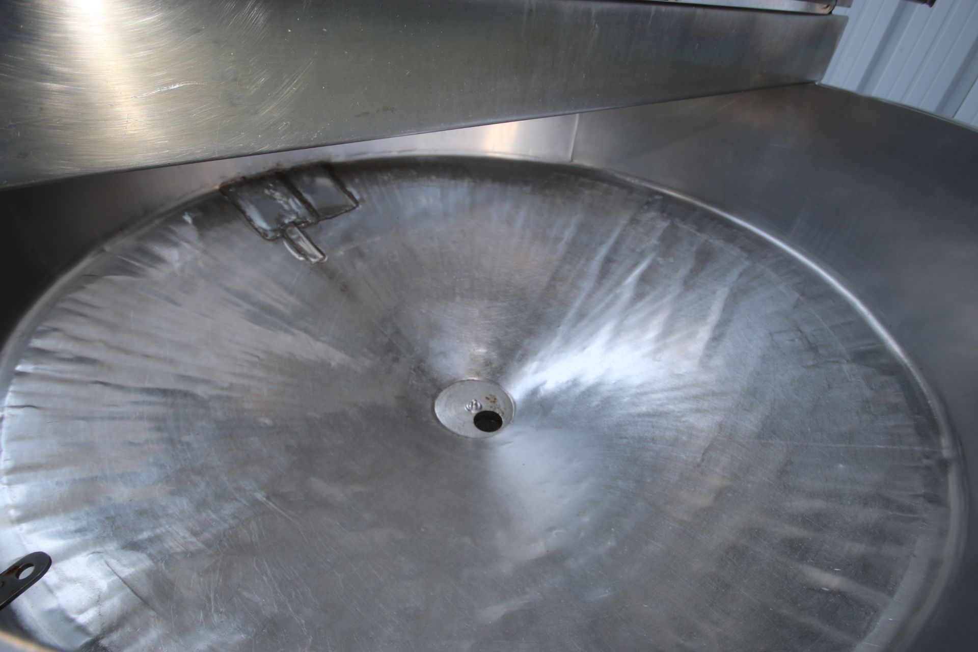S/S Cone-Bottom Jacketed Kettle, Aprox. 70" Dia. x 16" Deep, with Agitation Motor, (2) S/S Hinge - Image 3 of 5
