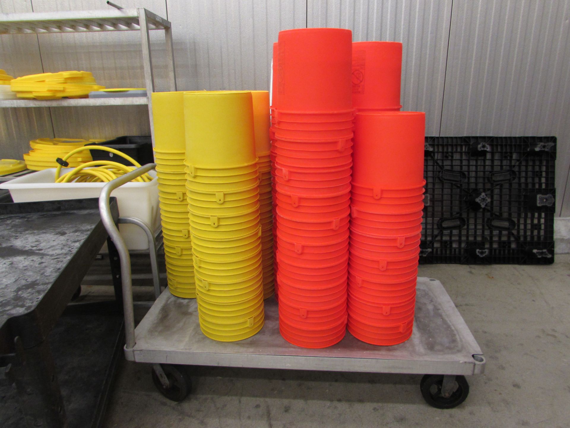 5 Gallon Plastic Pails, Yellow & Red