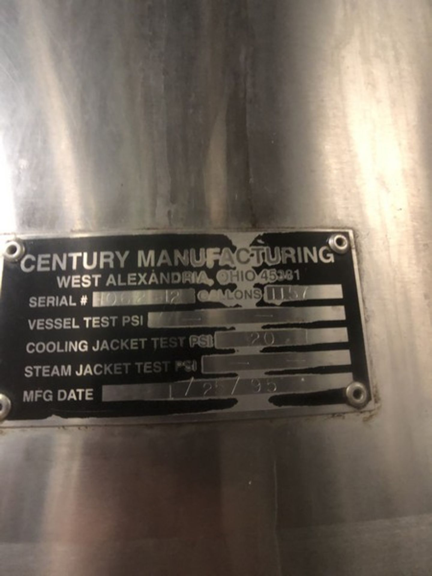 Century Manufacturing 1157 Gallon S/S Fermenter, S/N 1062-12, Cooling Jac - Image 10 of 11