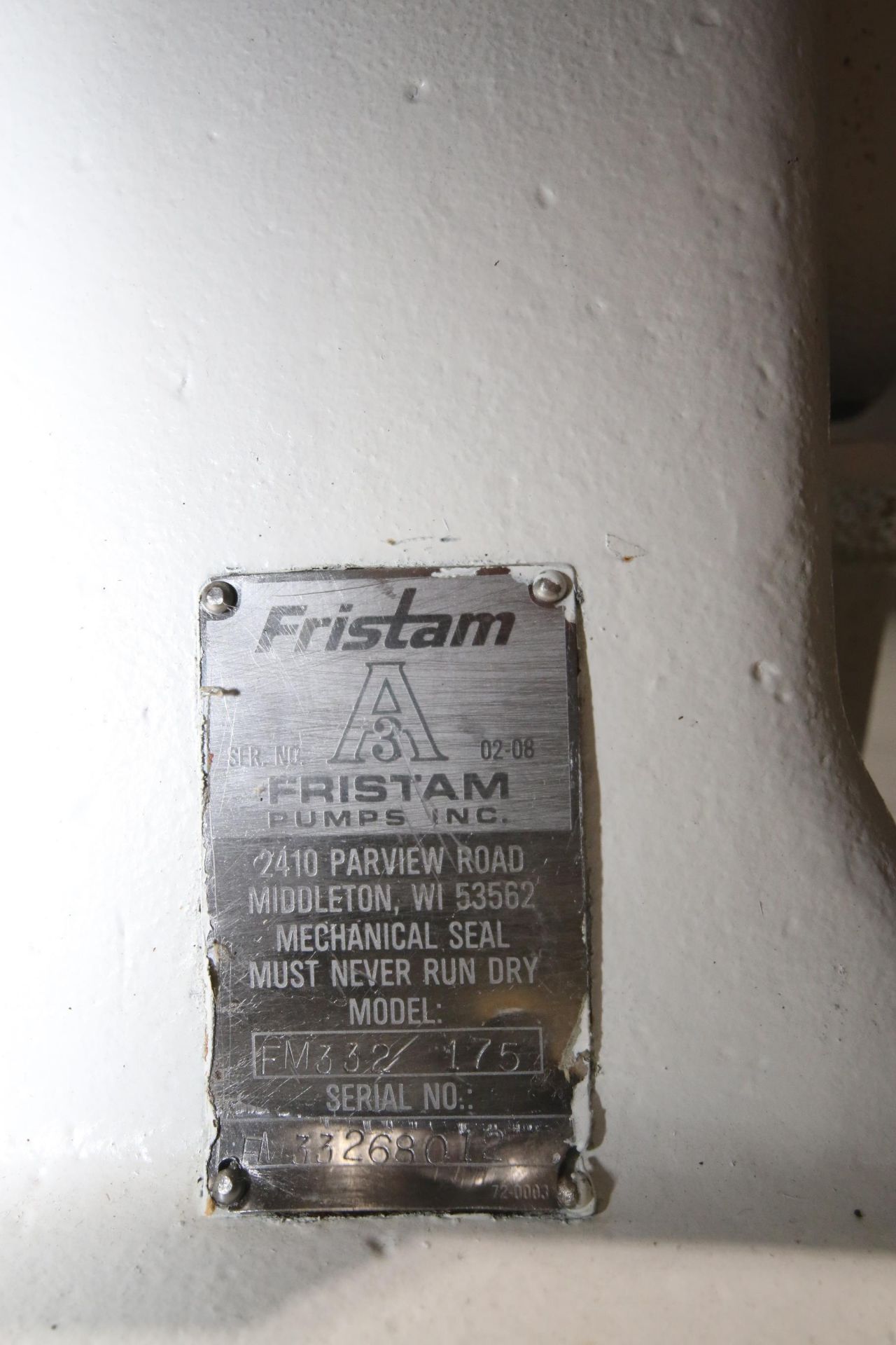 Fristam High Pressure Multi-Stage Centrifugal Pump, M/N FM 332-175, S/N FM33268012, Mounted on S/S - Image 3 of 4