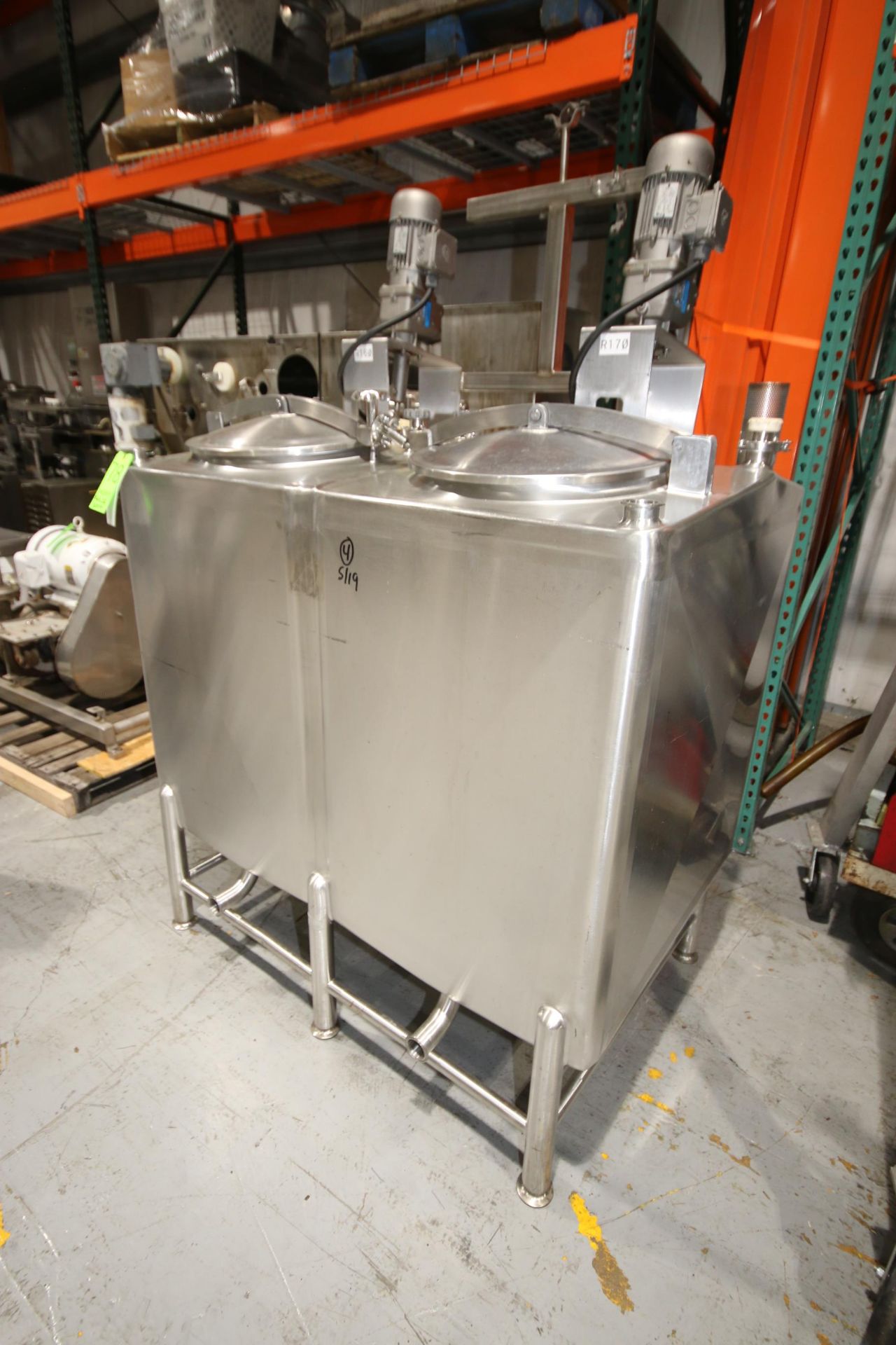 Feldmeier 2-Compartment @ 150 Gallon S/S Flavor Tank, Model E-448-99, Top-Mount Agitators, CIP Spray - Image 2 of 6
