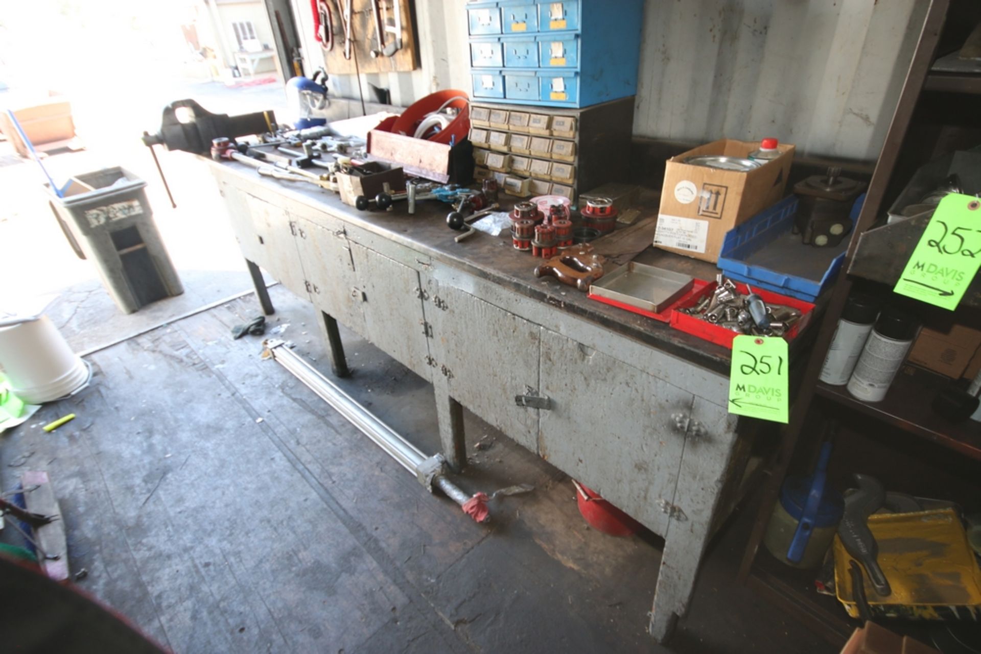 Shop Table with Contents, Includes (8) "C"-Clamps, Wrenches, Pipe Threaders, Lock Cutter, Manual - Image 2 of 4