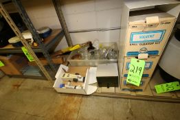 Contents of Bottom Shelf, Includes (3) Solvent Clean Up Kits, Assorted Glassware in Box, (2)