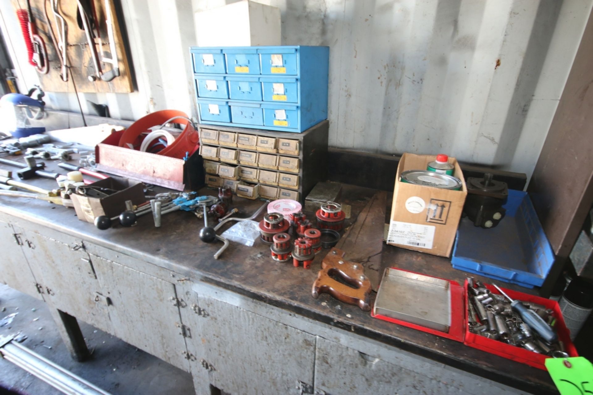 Shop Table with Contents, Includes (8) "C"-Clamps, Wrenches, Pipe Threaders, Lock Cutter, Manual - Image 3 of 4