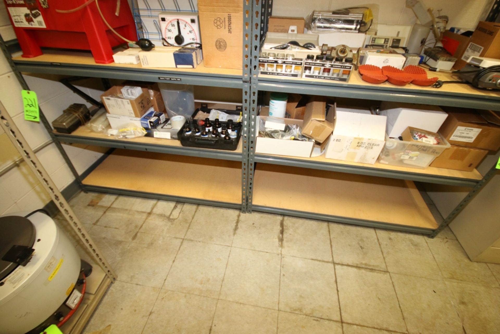 Contents of Shelf, Includes Lab Plastic Ware in Boxes, Solvent Drip Kit in Hard Case, Plastic Lab