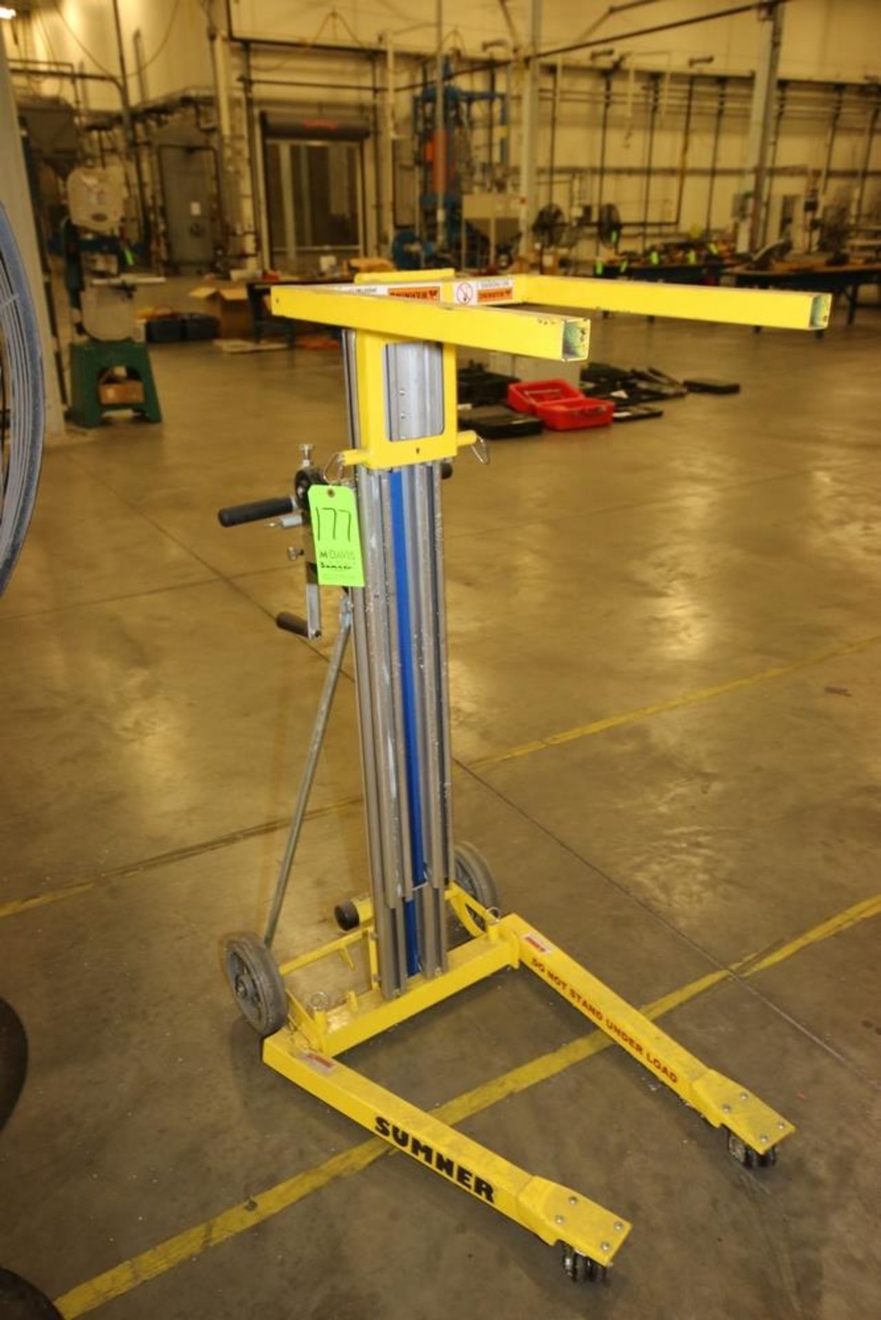 Sumner Hoist Lift, with Crank Lift System, Mounted on Portable Frame (NOTE: Bottom Leg Bent In)