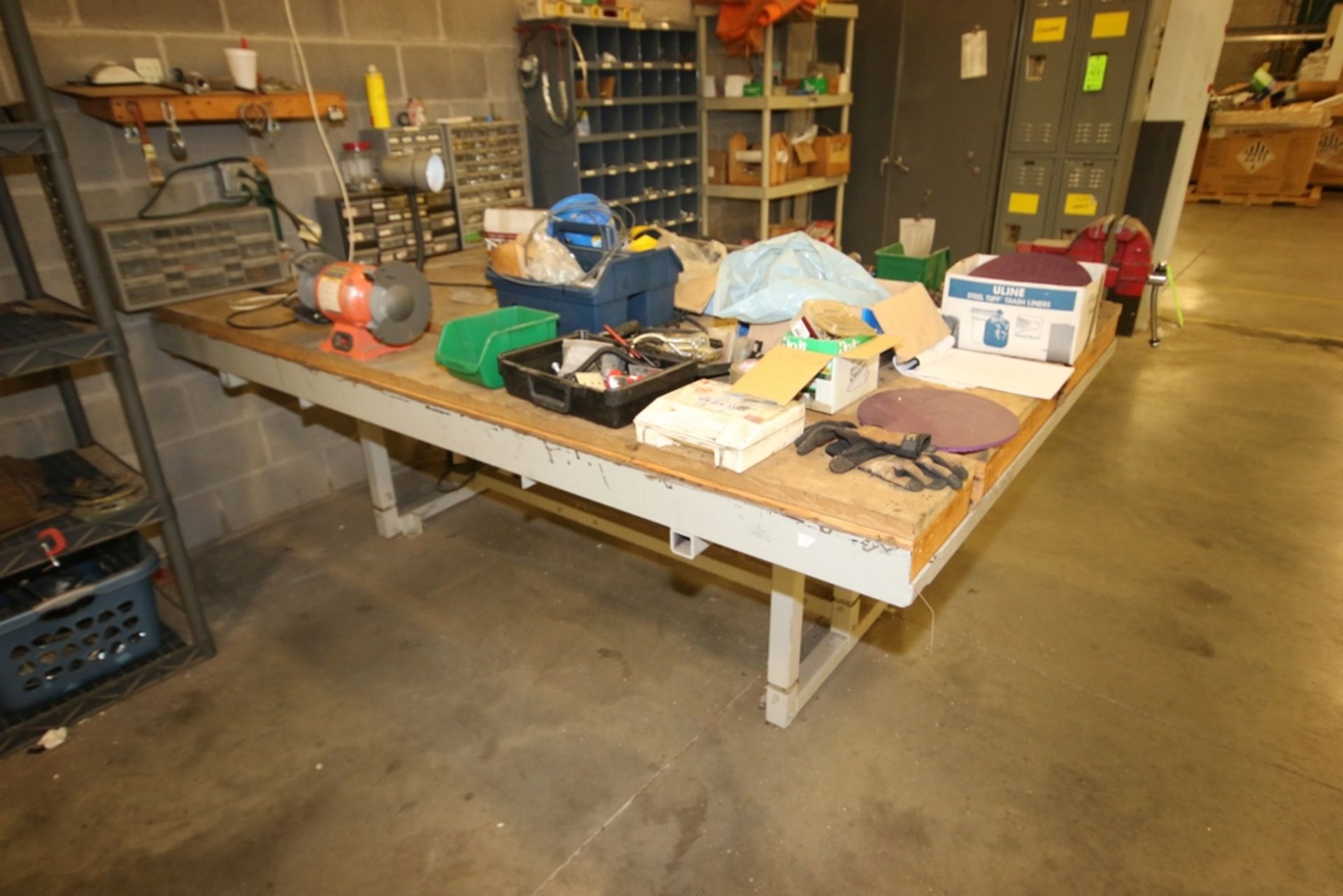 Shop Table, with Wilton Mounted Vise & Central Machinery 6" Bench Grinder, 1/2 hp Motor, Overall - Image 2 of 4