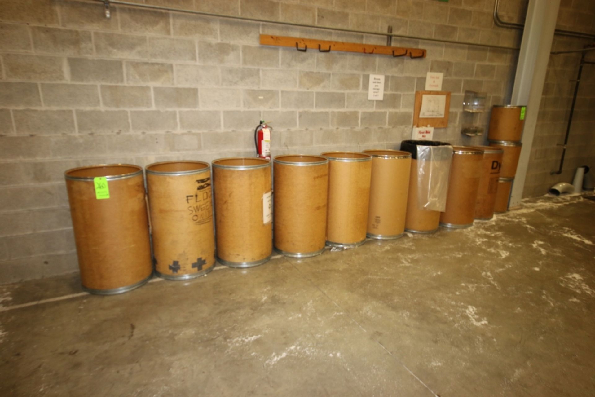 Lot of Assorted Cardboard Barrels, Aprox. 21" Dia. with Wooden Coat Rack